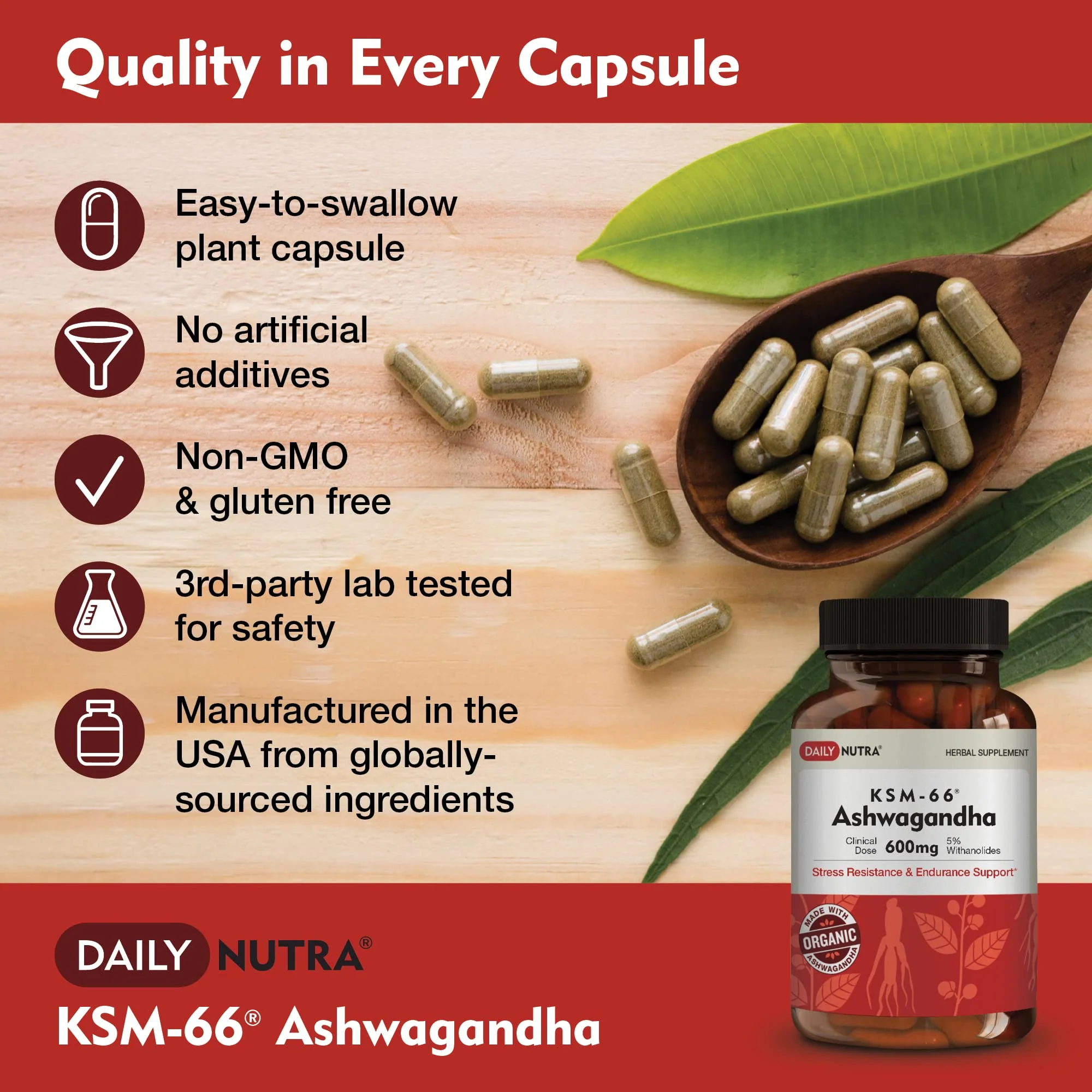 DailyNutra KSM-66 Ashwagandha 600mg Organic Root Extract | High Potency 270 Capsules - Image 6