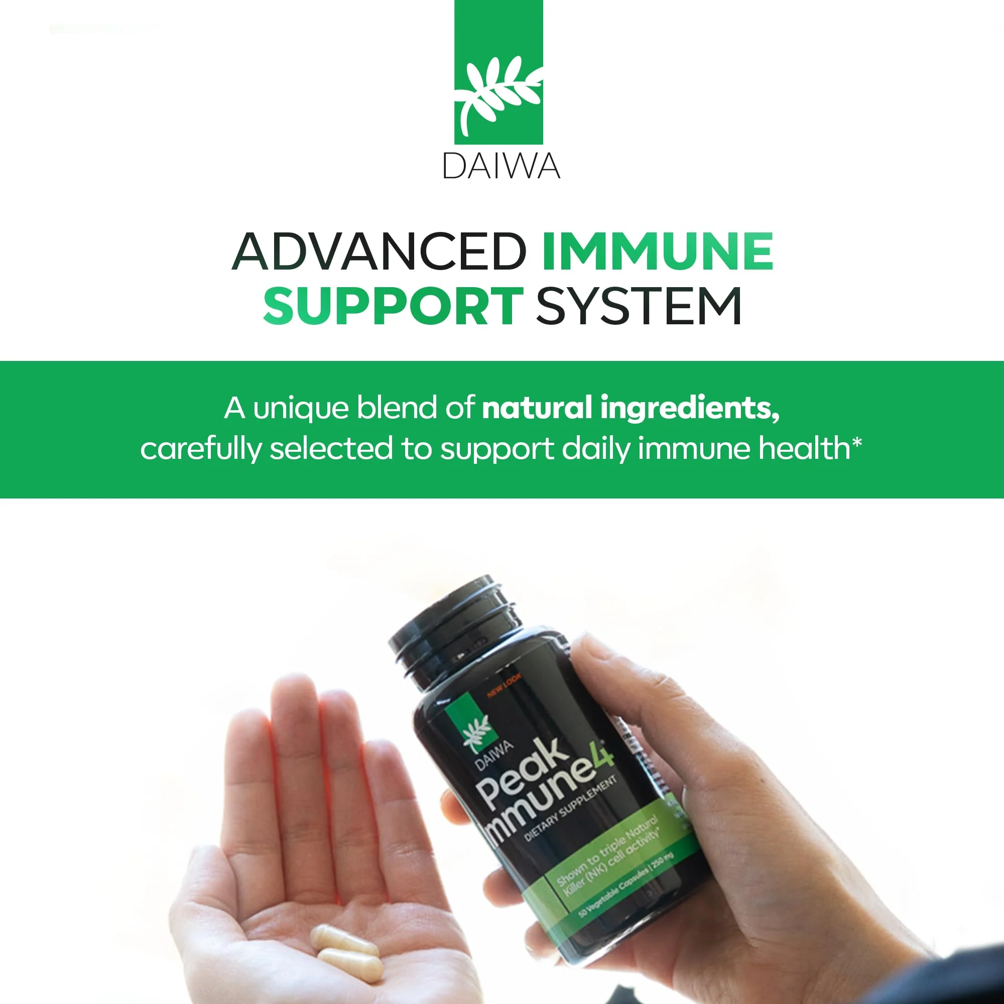 Daiwa PeakImmune4® – Immune Support Supplement for Adults with Rice Bran Arabinoxylan Compound (RBAC) and Shiitake Mushroom Enzyme – 50 Capsules - Image 4