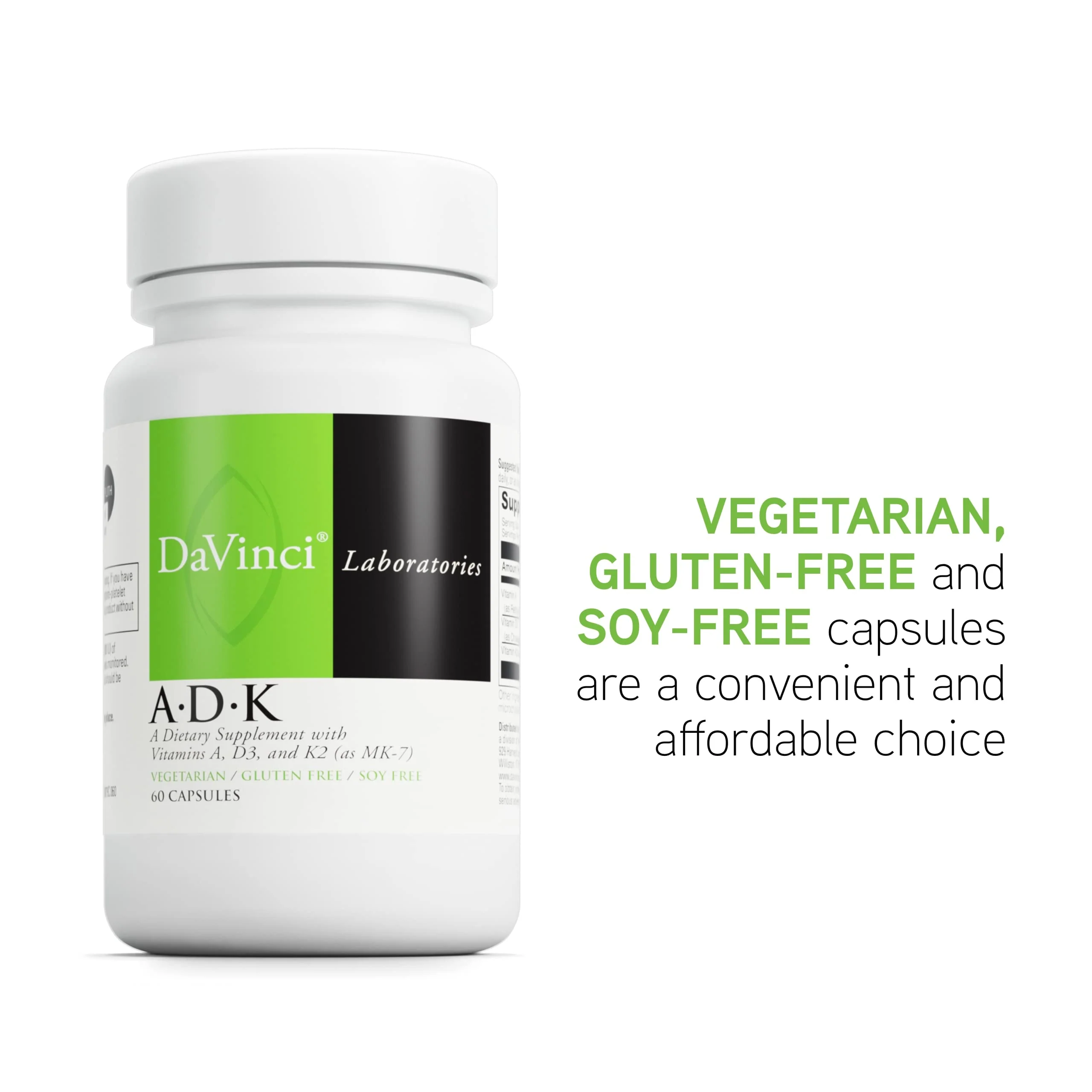 DAVINCI Labs ADK – Bone & Heart Health Support with Vitamins A, D3 & K2 (MK-7) – 60 Capsules - Image 2