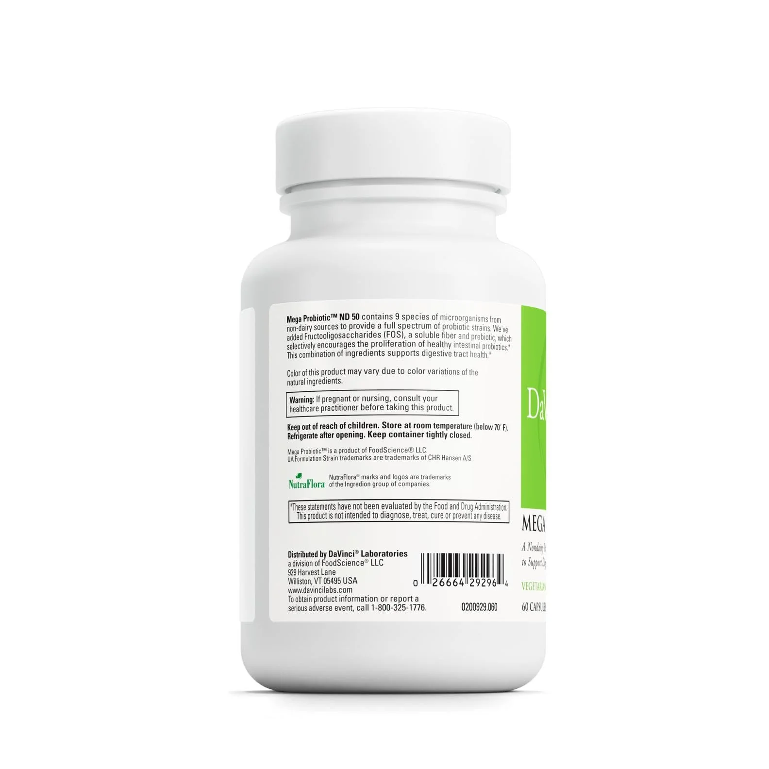 DAVINCI Labs Mega Probiotic ND 50 - Non-Dairy Probiotic with Prebiotic Fiber, 60 Vegetarian Capsules - Image 3