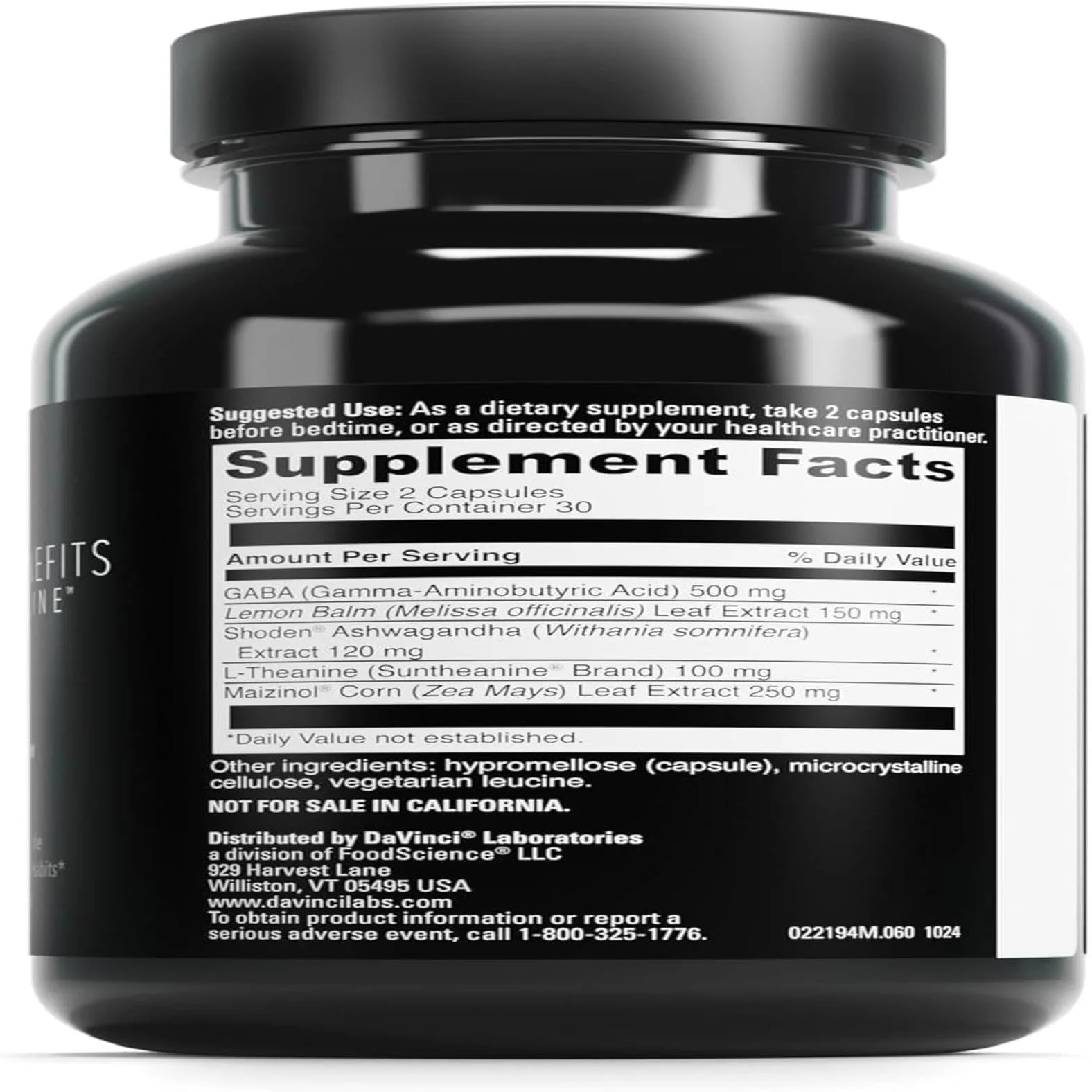 DAVINCI LABS Sleep Benefits – Melatonin-Free Sleep Support with Maizinol, Shoden Ashwagandha & Suntheanine L-Theanine – 60 Capsules - Image 2