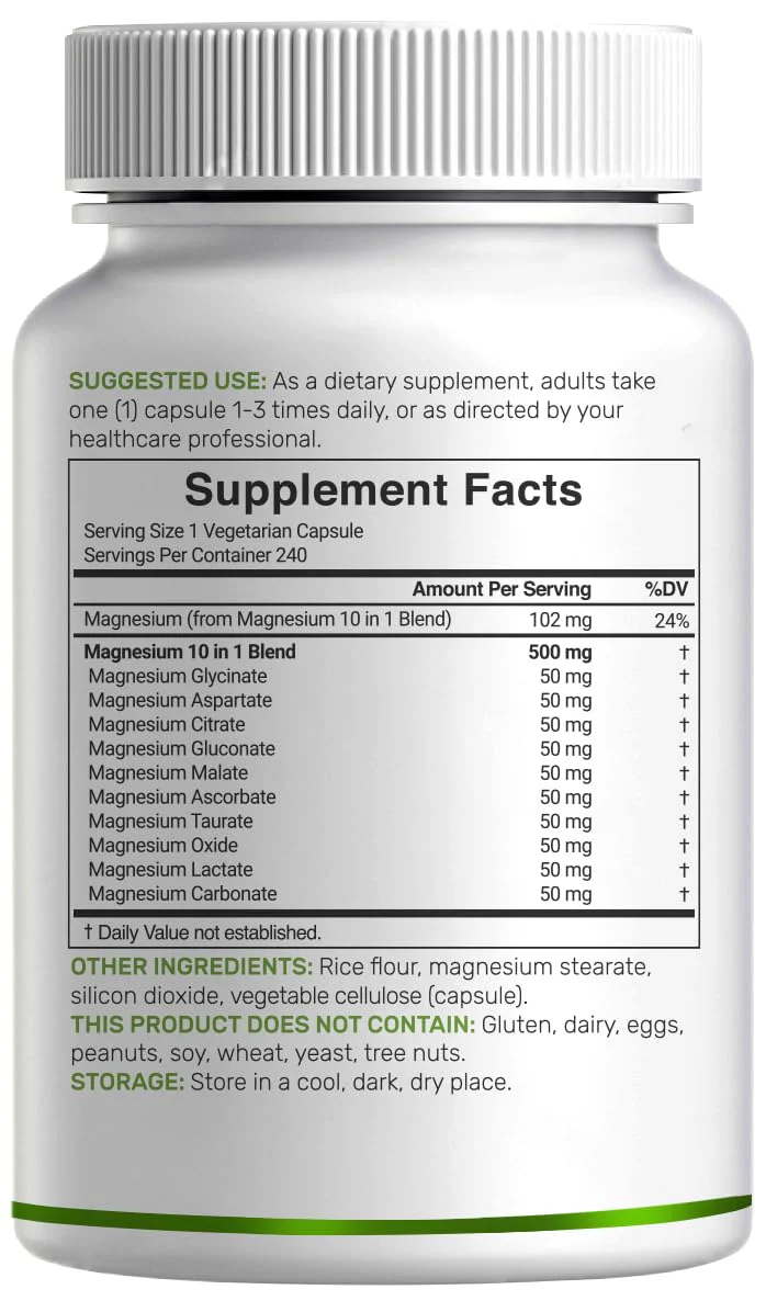DEAL SUPPLEMENT Magnesium Complex 500mg – 480 Veggie Capsules | 10-in-1 Chelated Magnesium - Image 15