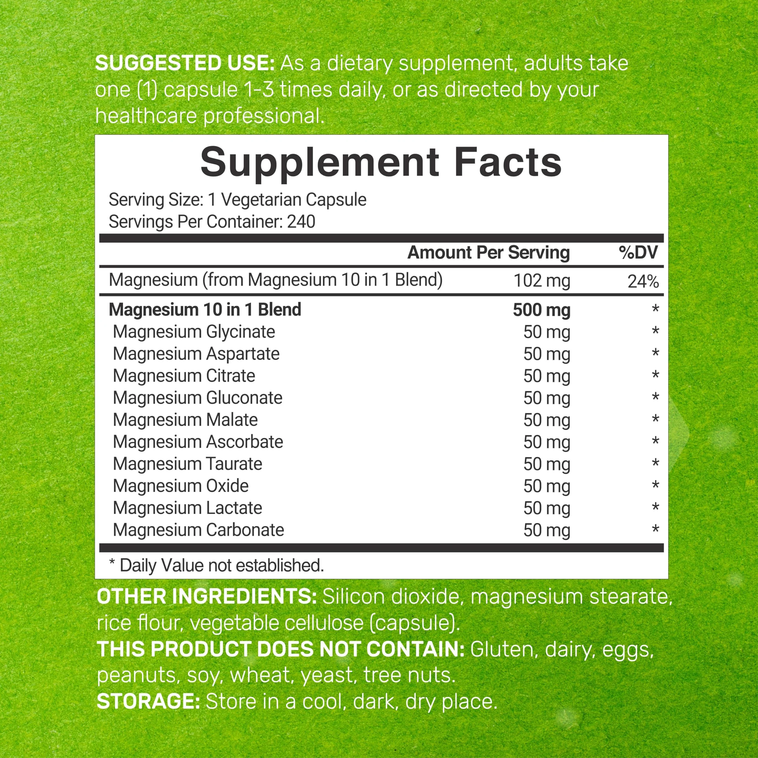 DEAL SUPPLEMENT Magnesium Complex 500mg – 480 Veggie Capsules | 10-in-1 Chelated Magnesium - Image 3