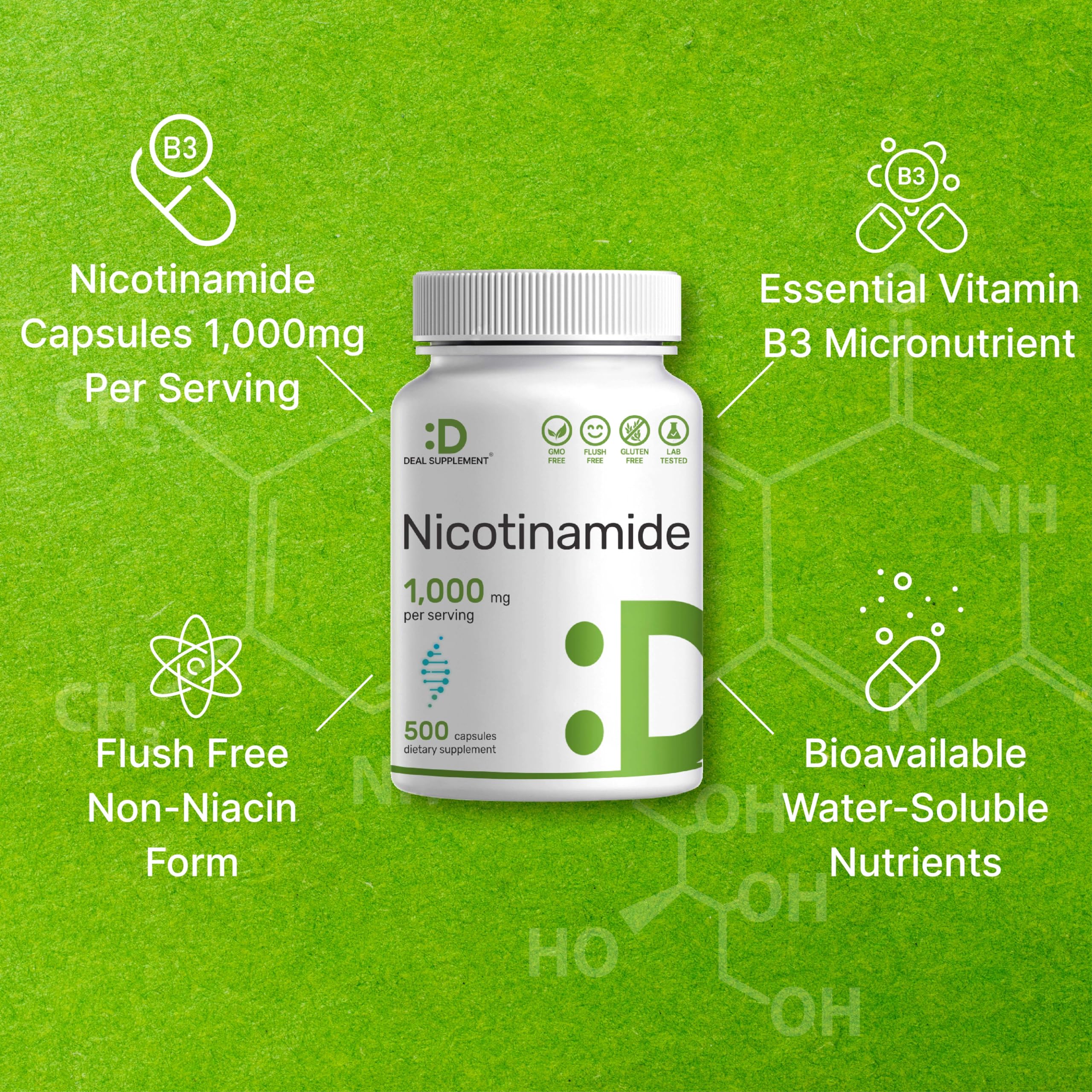 DEAL SUPPLEMENT Vitamin B3 Nicotinamide 1,000mg – 500 Capsules, Flush Free, Non-GMO - Image 10