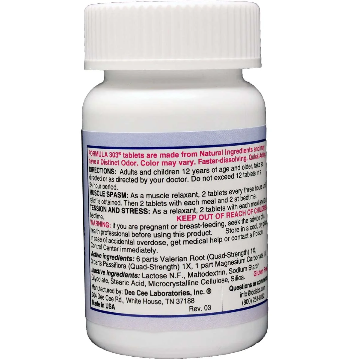 Dee Cee Labs Formula 303 Maximum Strength Tablets – 90 Count | All-Natural Relaxant with Magnesium, Valerian Root & Passion Flower - Image 2