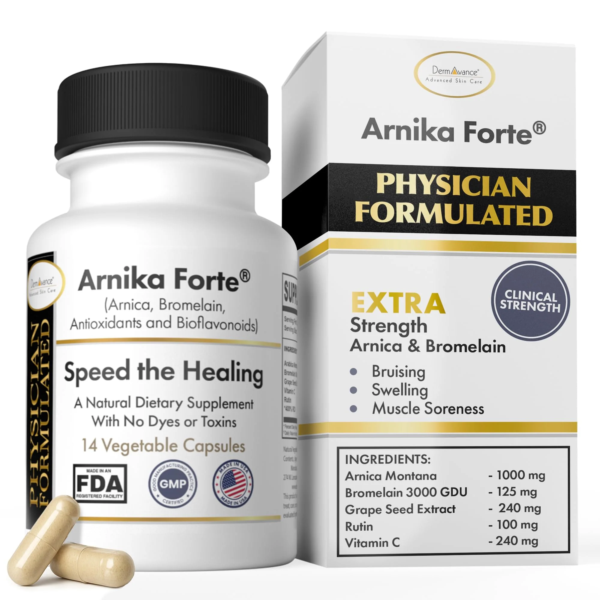 DermAvance Arnika Forte Capsules – Post-Surgery Swelling & Bruising Support (Arnica 1000mg, Bromelain 125mg, 14 capsules) - Image 10