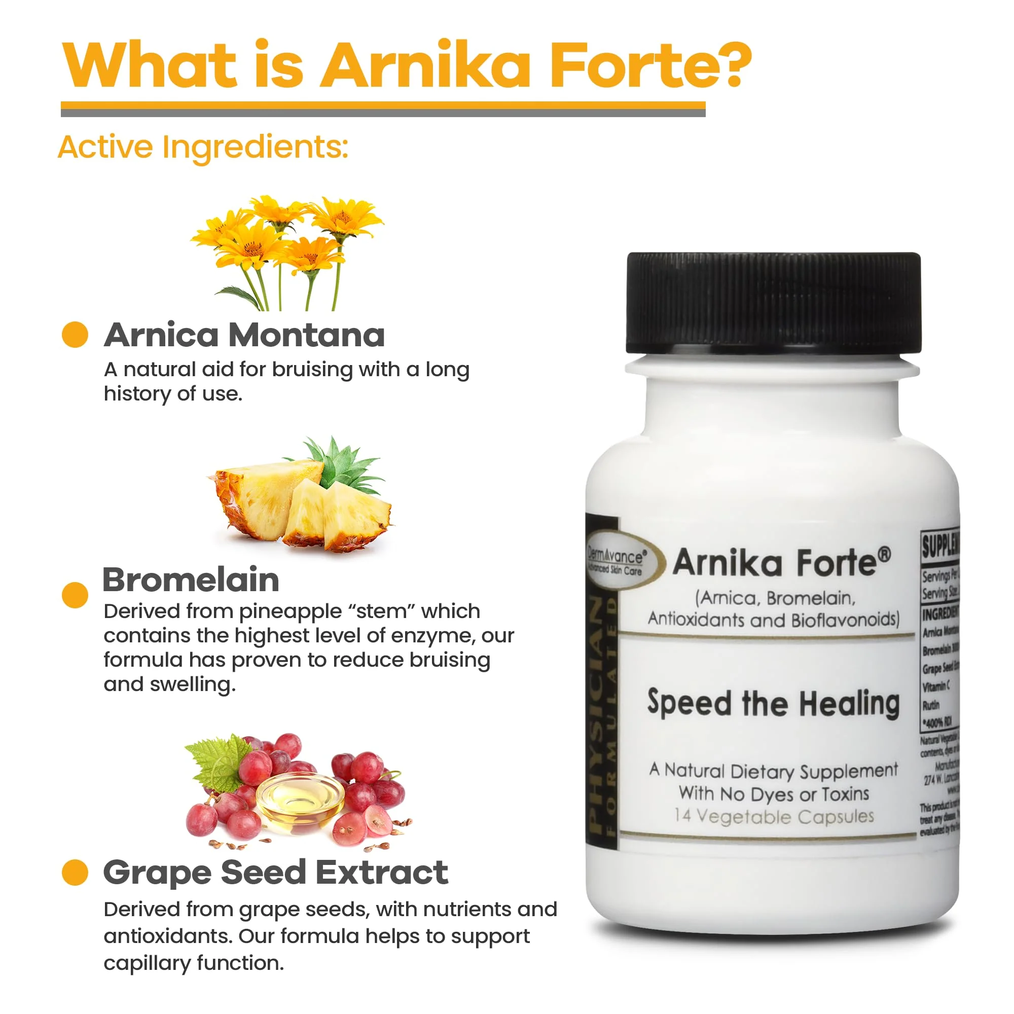DermAvance Arnika Forte Capsules – Post-Surgery Swelling & Bruising Support (Arnica 1000mg, Bromelain 125mg, 14 capsules) - Image 12