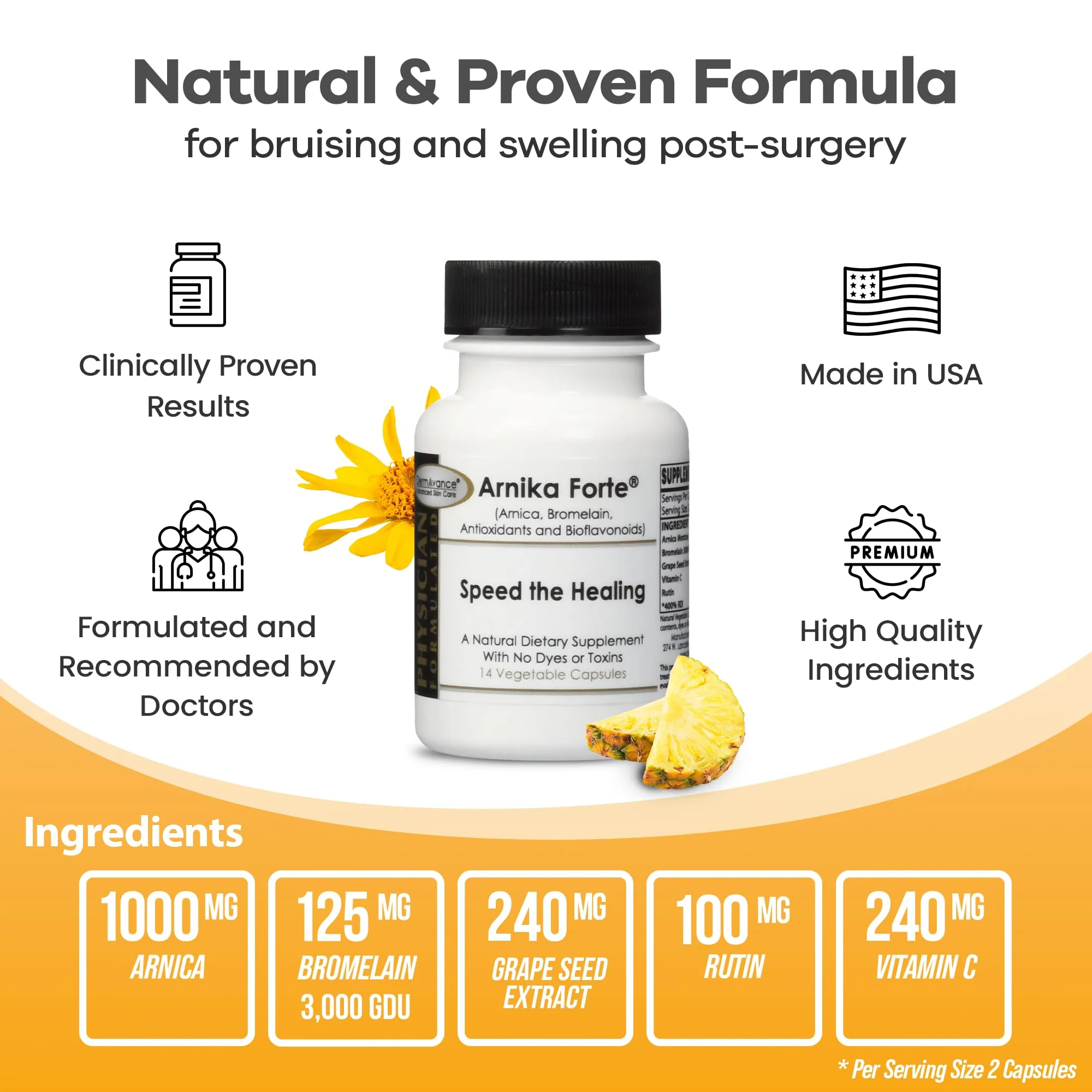 DermAvance Arnika Forte Capsules – Post-Surgery Swelling & Bruising Support (Arnica 1000mg, Bromelain 125mg, 14 capsules) - Image 6