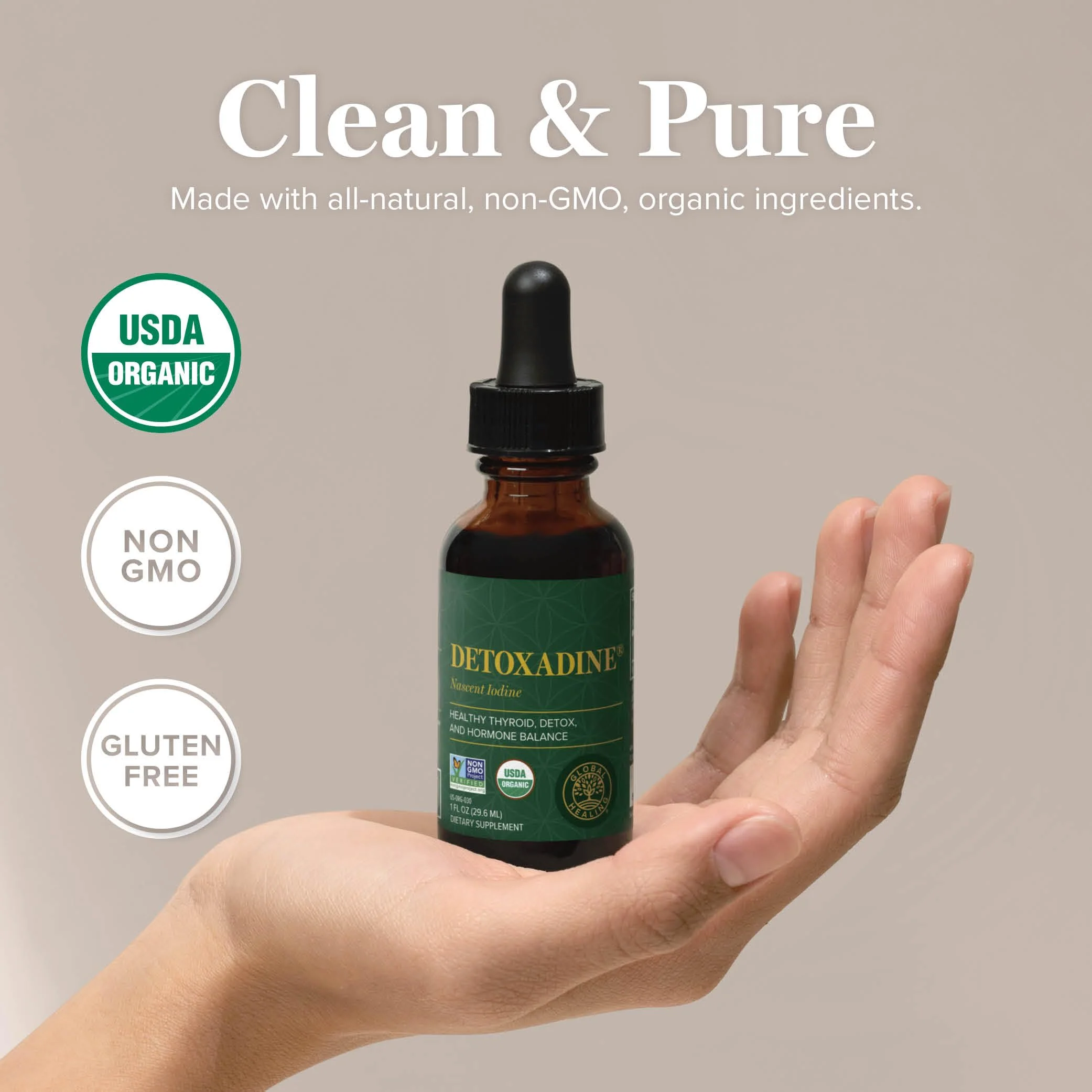 Detoxadine Nascent Liquid Iodine Drops - Thyroid Support | Organic • Vegan • Non-GMO | Global Healing Center - Image 4