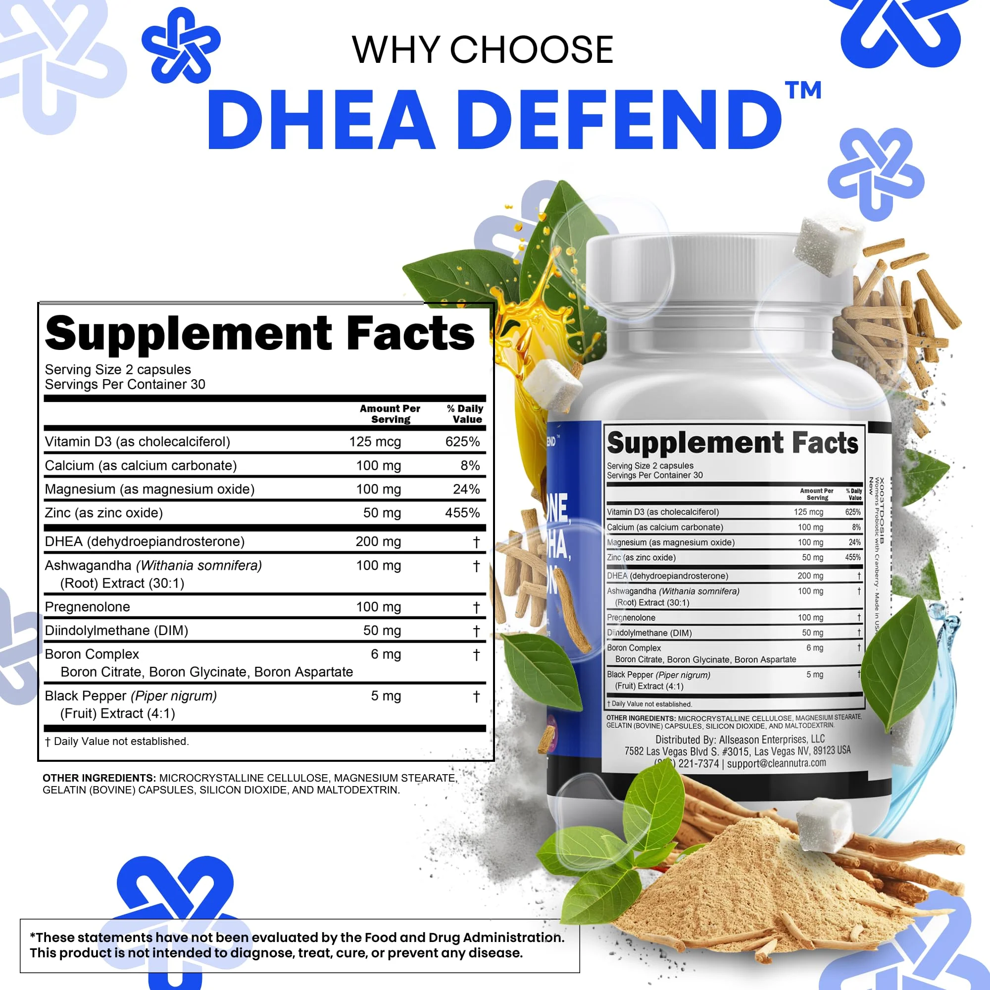 DHEA 200mg & Pregnenolone 100mg Supplement for Men & Women – DIM, Ashwagandha, Boron 6mg, Calcium Magnesium Zinc, Vitamin D3 5000 IU | Made in USA 60 Ct - Image 4