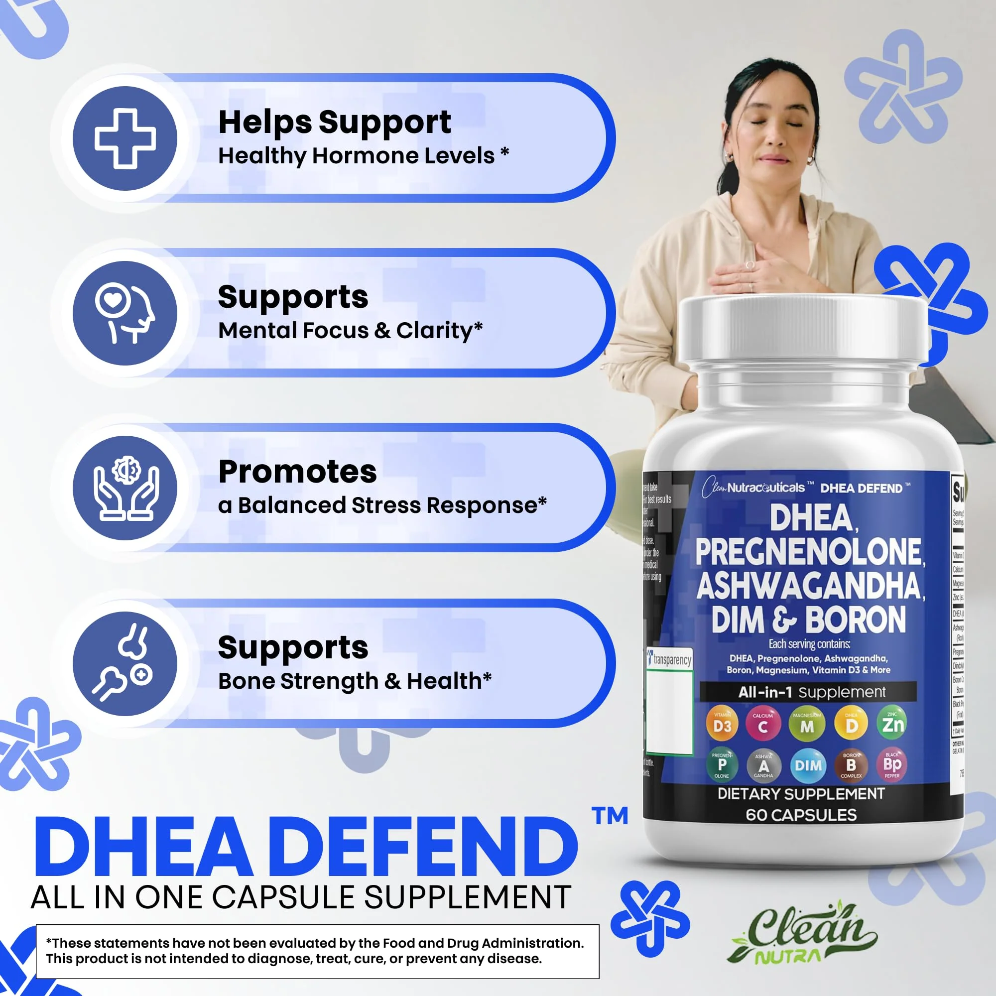 DHEA 200mg & Pregnenolone 100mg Supplement for Men & Women – DIM, Ashwagandha, Boron 6mg, Calcium Magnesium Zinc, Vitamin D3 5000 IU | Made in USA 60 Ct - Image 5