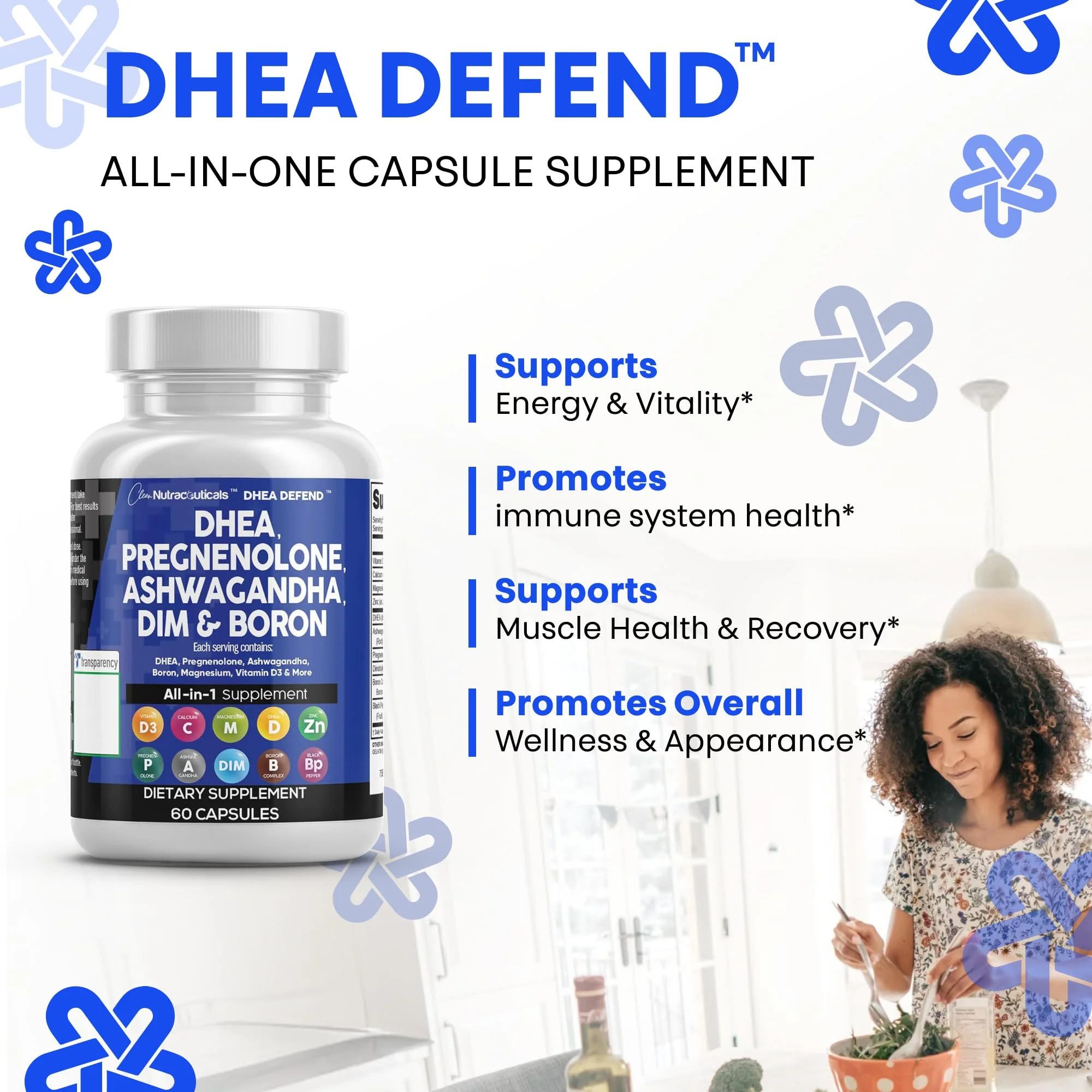 DHEA 200mg & Pregnenolone 100mg Supplement for Men & Women – DIM, Ashwagandha, Boron 6mg, Calcium Magnesium Zinc, Vitamin D3 5000 IU | Made in USA 60 Ct - Image 6