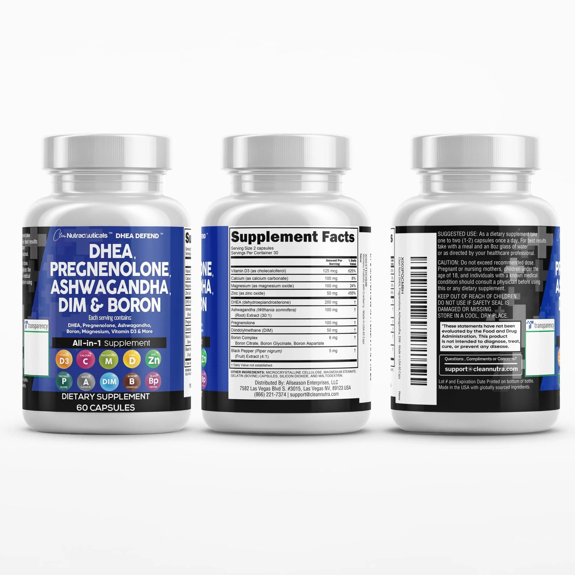 DHEA 200mg & Pregnenolone 100mg Supplement for Men & Women – DIM, Ashwagandha, Boron 6mg, Calcium Magnesium Zinc, Vitamin D3 5000 IU | Made in USA 60 Ct - Image 8