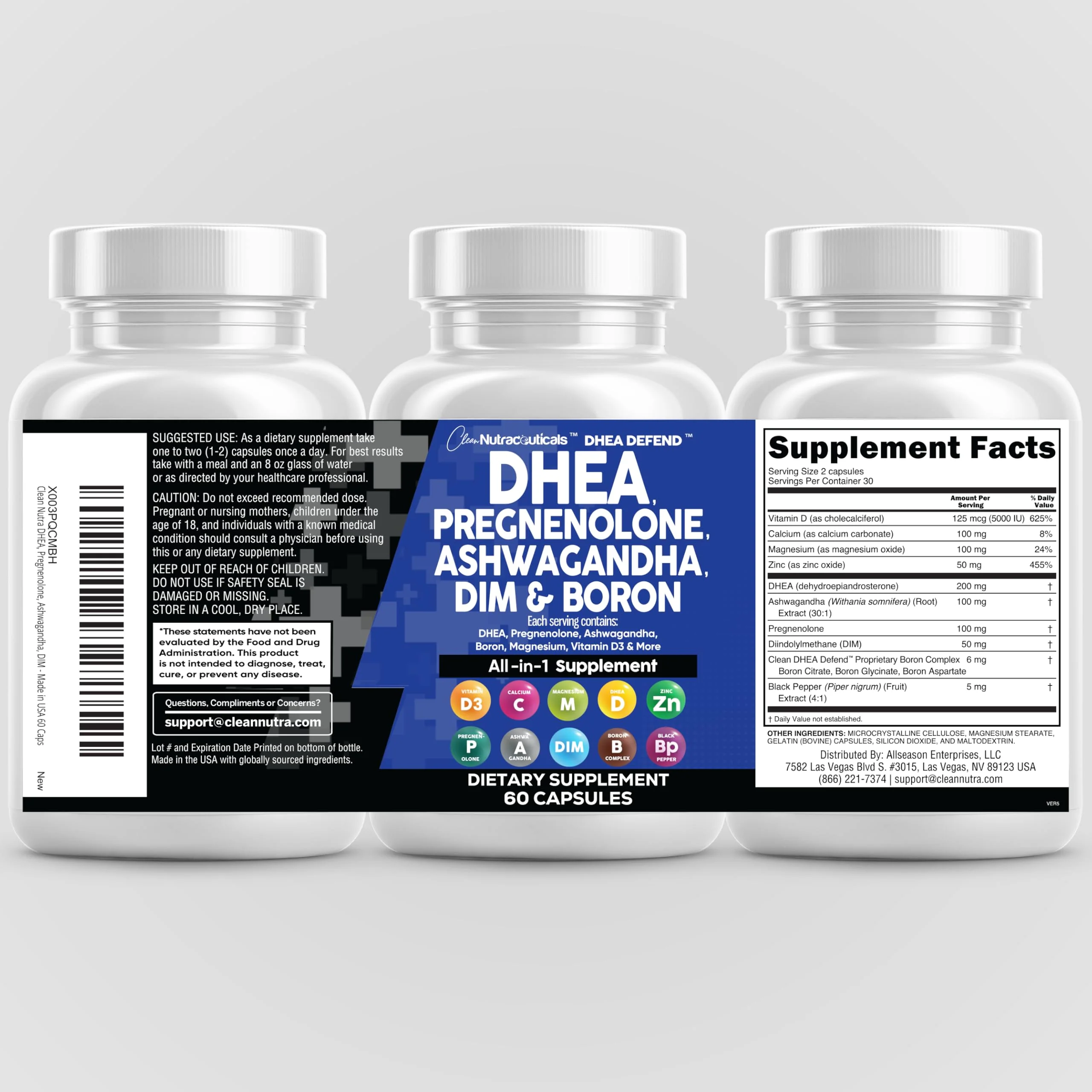DHEA 200mg & Pregnenolone 100mg Supplement for Men & Women – DIM, Ashwagandha, Boron 6mg, Calcium Magnesium Zinc, Vitamin D3 5000 IU | Made in USA 60 Ct - Image 9