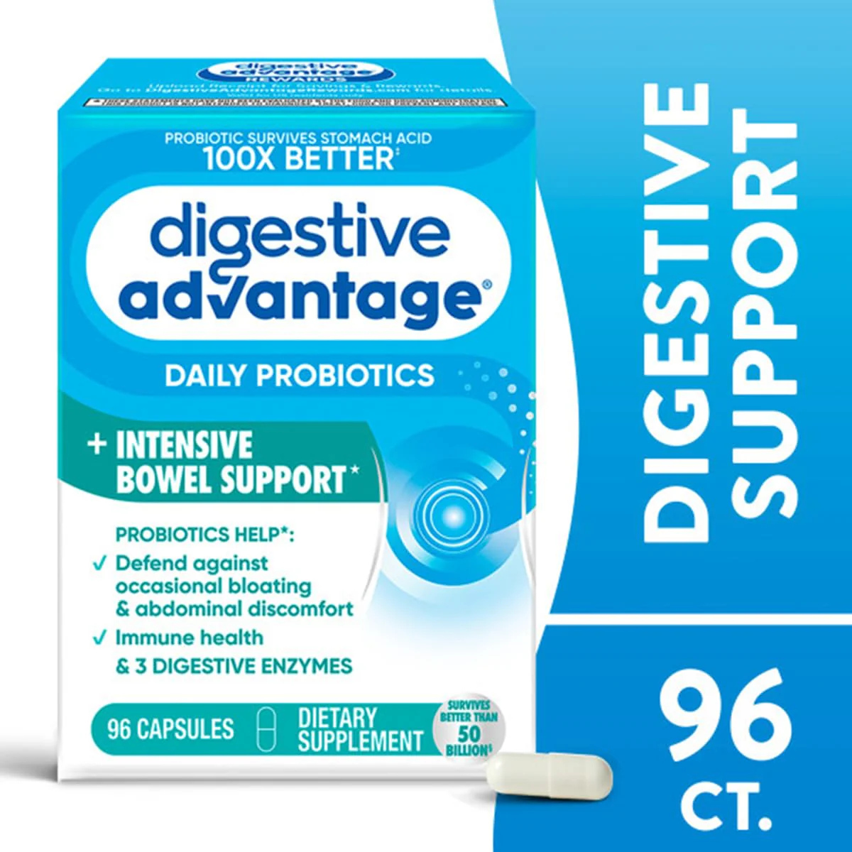 Digestive Advantage IBS Probiotics + Enzymes – Intensive Bowel Support, 96 Capsules - Image 3