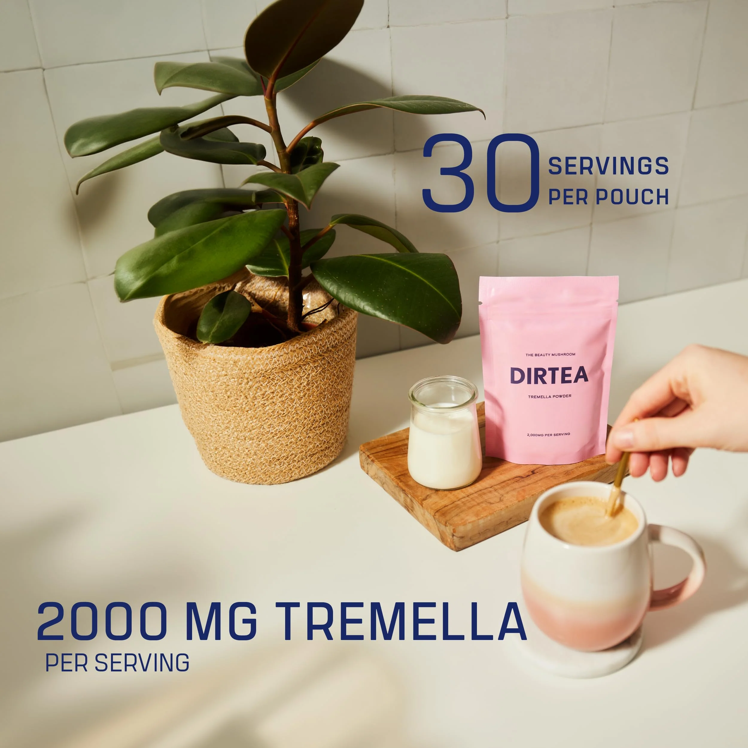 DIRTEA Tremella Mushroom Powder | 2,000mg / Serving | Organic, Vegan & Non GMO | Skin Hydration & Collagen Production | High Strength Supplement | 60g - 30 Servings - Image 8