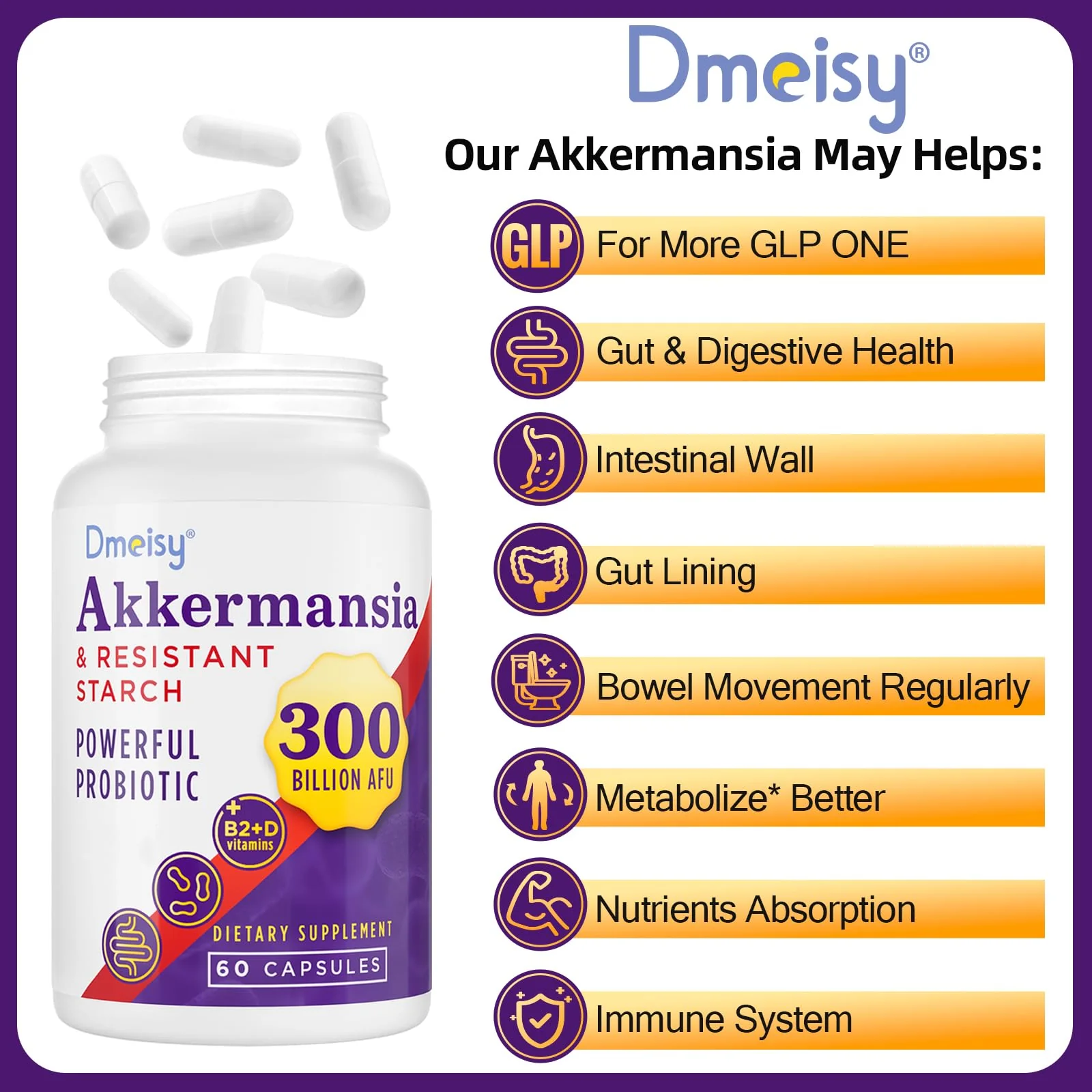 Dmeisy Akkermansia Probiotic - 300 Billion AFU, 60 Count | Gut Health & Immune Support - Image 10