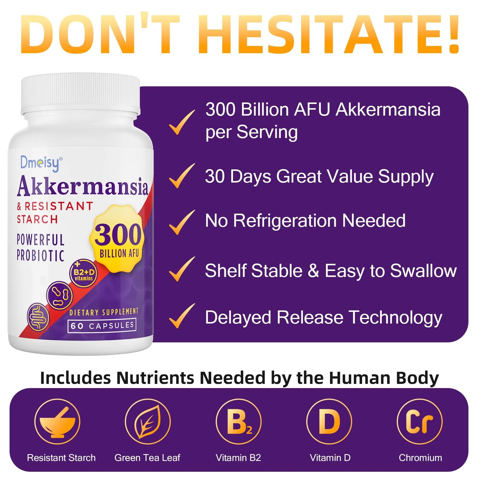 Dmeisy Akkermansia Probiotic - 300 Billion AFU, 60 Count | Gut Health & Immune Support - Image 7