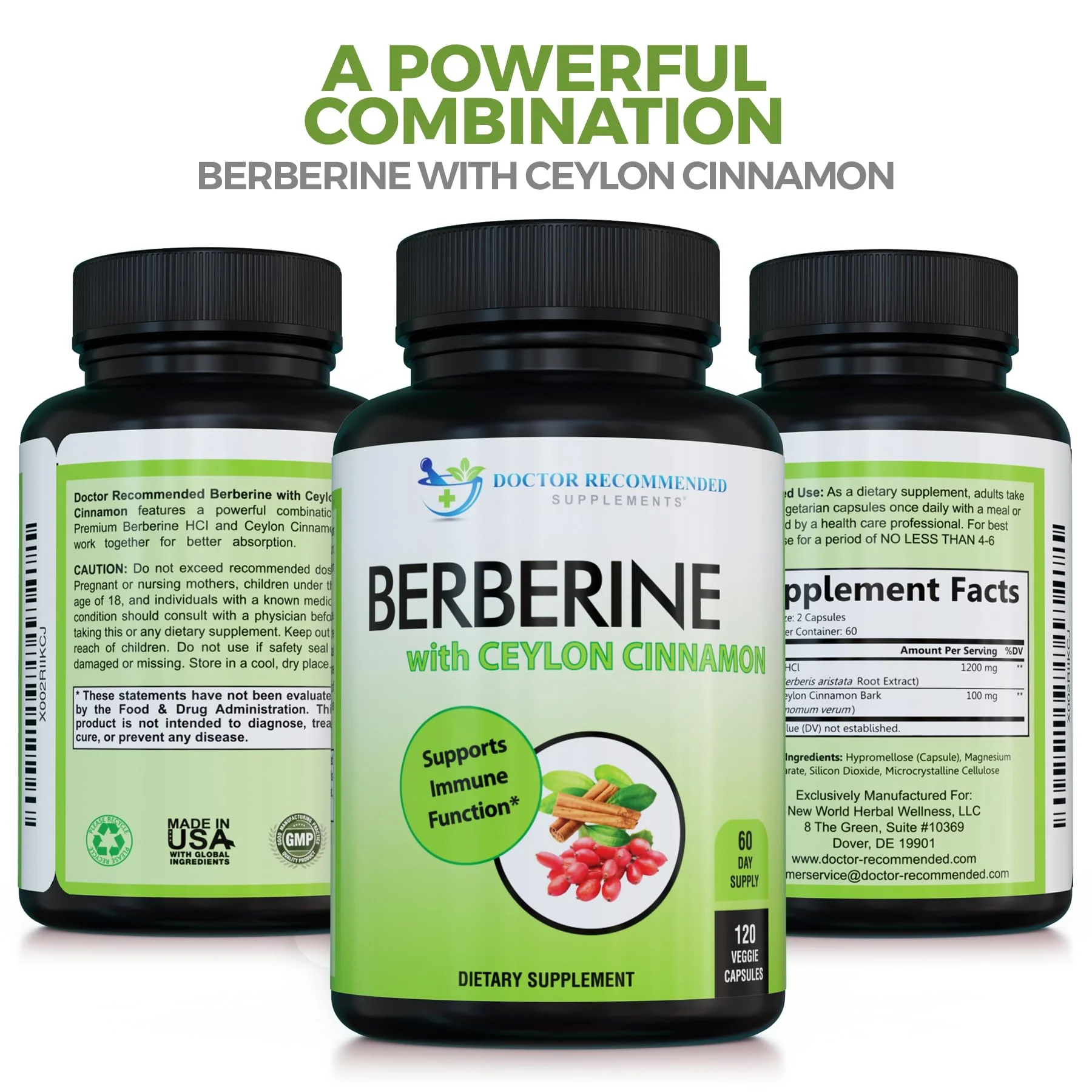 Doctor Recommended Supplements Berberine with Ceylon Cinnamon – 360 Veggie Capsules (Pack of 3) | 1200mg Berberine + 100mg Cinnamon - Image 11
