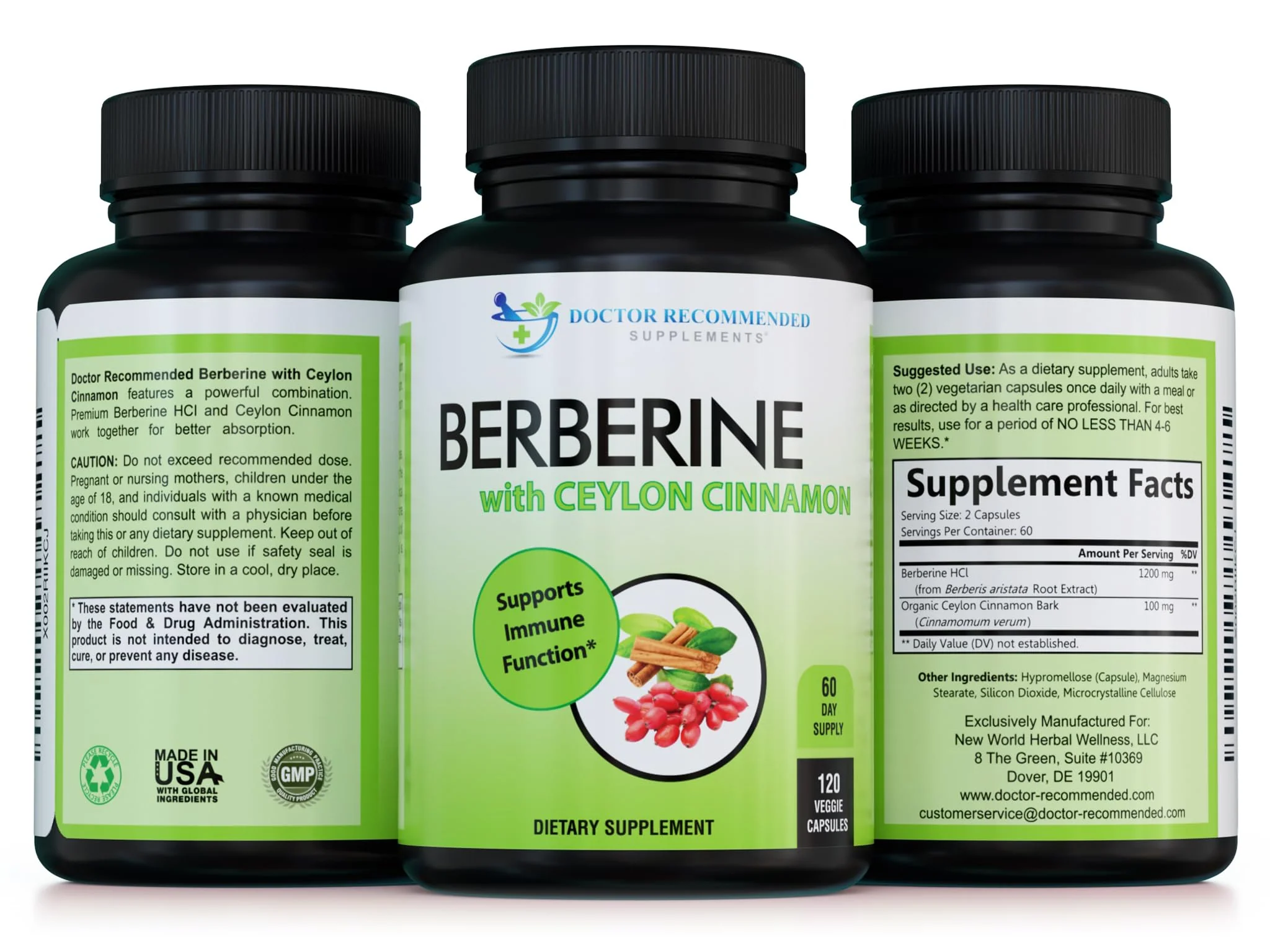 Doctor Recommended Supplements Berberine with Ceylon Cinnamon – 360 Veggie Capsules (Pack of 3) | 1200mg Berberine + 100mg Cinnamon - Image 12