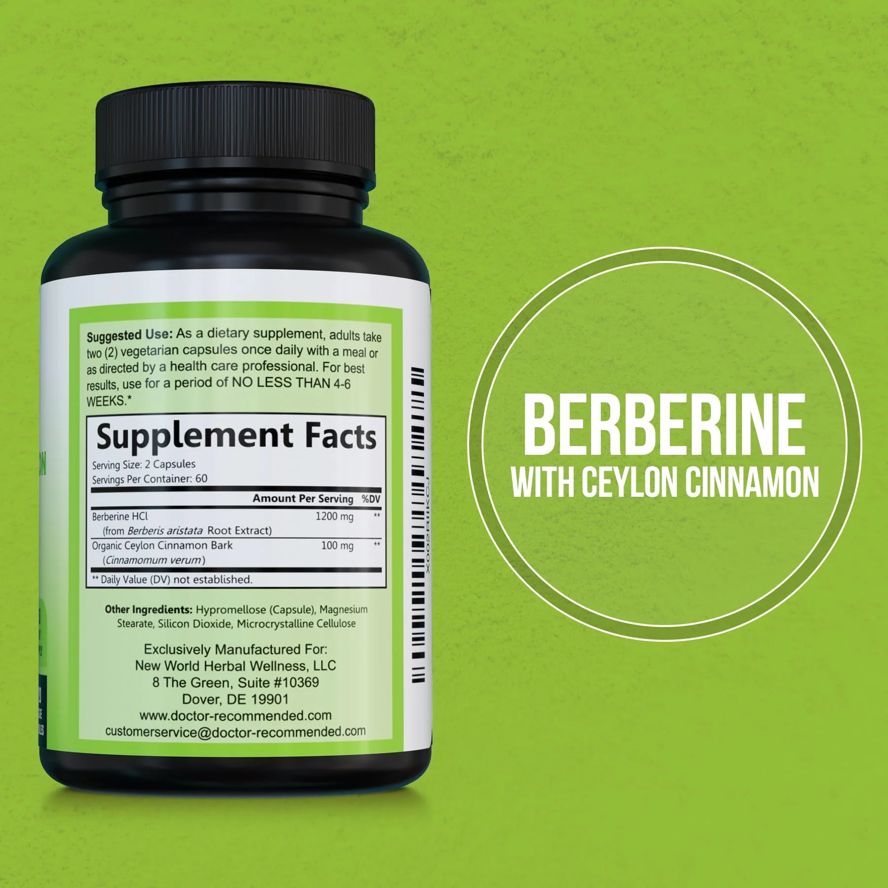 Doctor Recommended Supplements Berberine with Ceylon Cinnamon – 360 Veggie Capsules (Pack of 3) | 1200mg Berberine + 100mg Cinnamon - Image 8