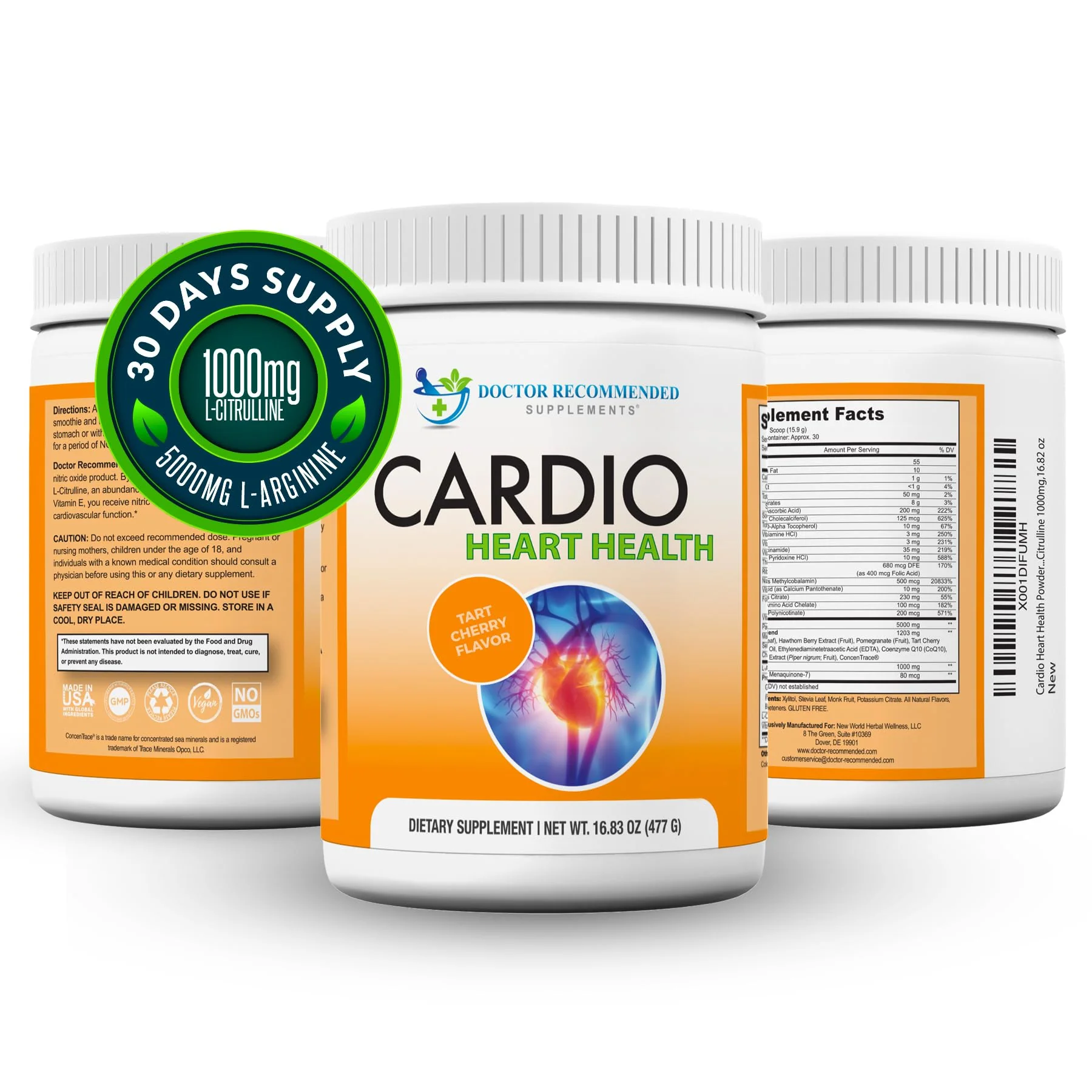 DOCTOR RECOMMENDED SUPPLEMENTS Cardio Heart Health Powder – L-Arginine 5000mg & L-Citrulline 1000mg, Tart Cherry Flavor (Pack of 2, 16.82 oz / 33.64 oz total) - Image 5