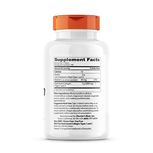 Doctor's Best Collagen Types 1 & 3 with Peptan – 1000 mg per Tablet, 540 Tablets, Non-GMO, Gluten Free, Soy Free - Image 2