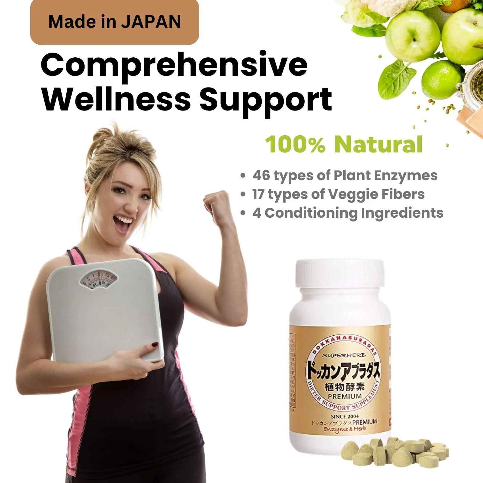 DOKKANABURADAS Natural Digestive Enzymes & Superfoods Multi-Herb Supplement – 46 Vegetables & 17 Herbal Fibers for Metabolism & Gut Health, Made in Japan, 180 Tablets, Premium - Image 3