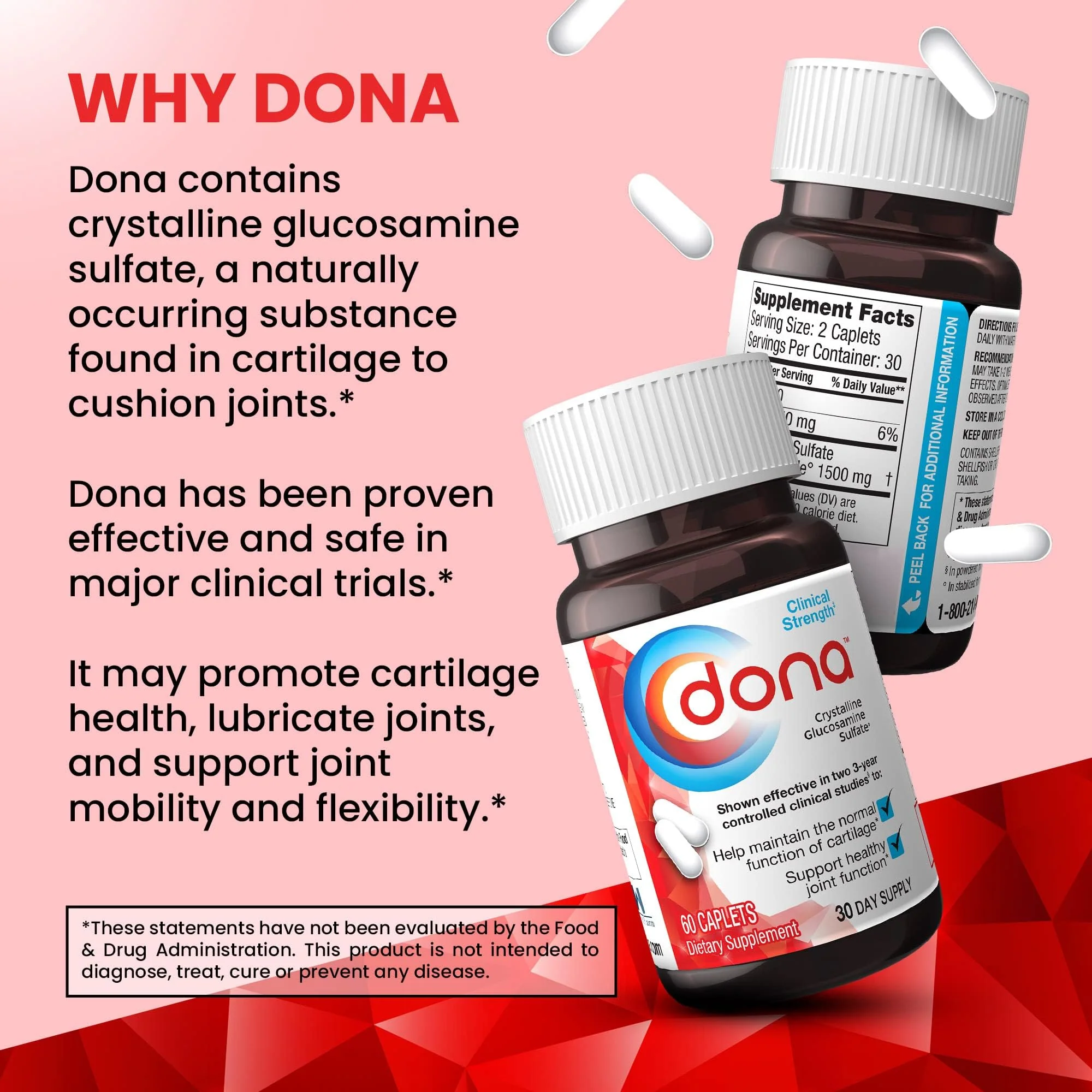 Dona Crystalline Glucosamine Sulfate 750 mg | Joint Health & Knee Comfort | 60 Count (2-Pack) - Image 5