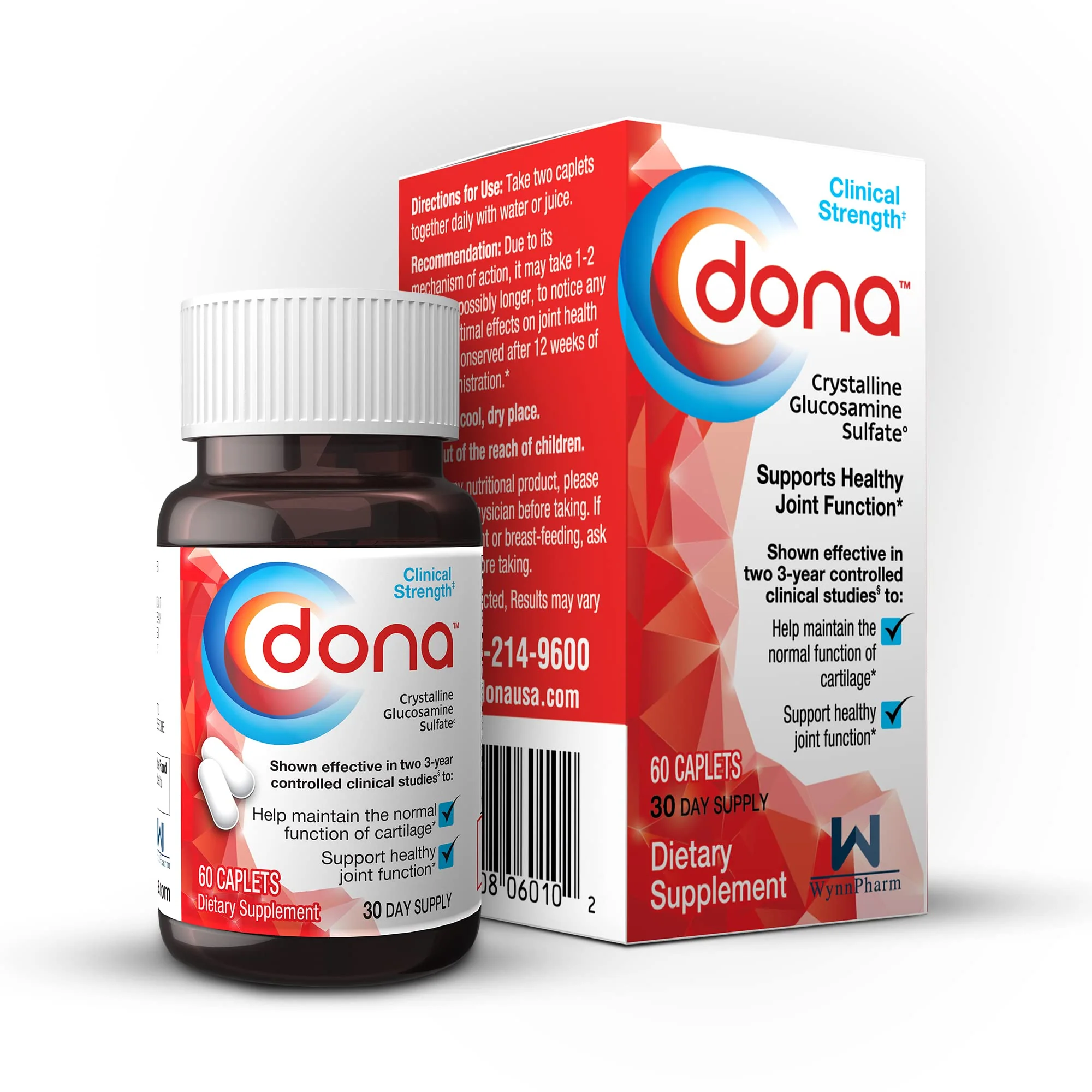 Dona Crystalline Glucosamine Sulfate 750 mg – Joint Health & Mobility Support, 60 Caplets (3-Pack) - Image 3