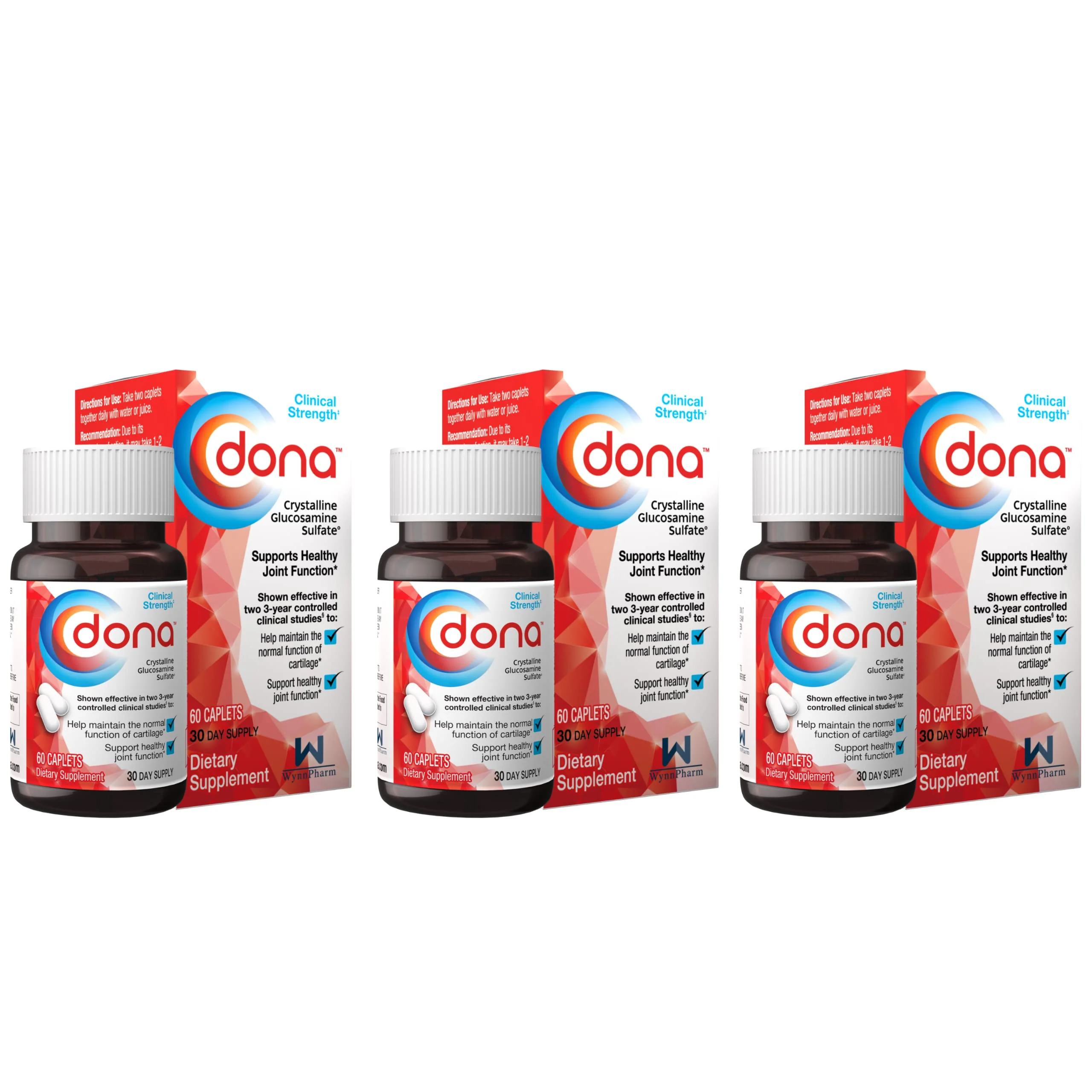 Dona Crystalline Glucosamine Sulfate 750 mg – Joint Health & Mobility Support, 60 Caplets (3-Pack) - Image 7