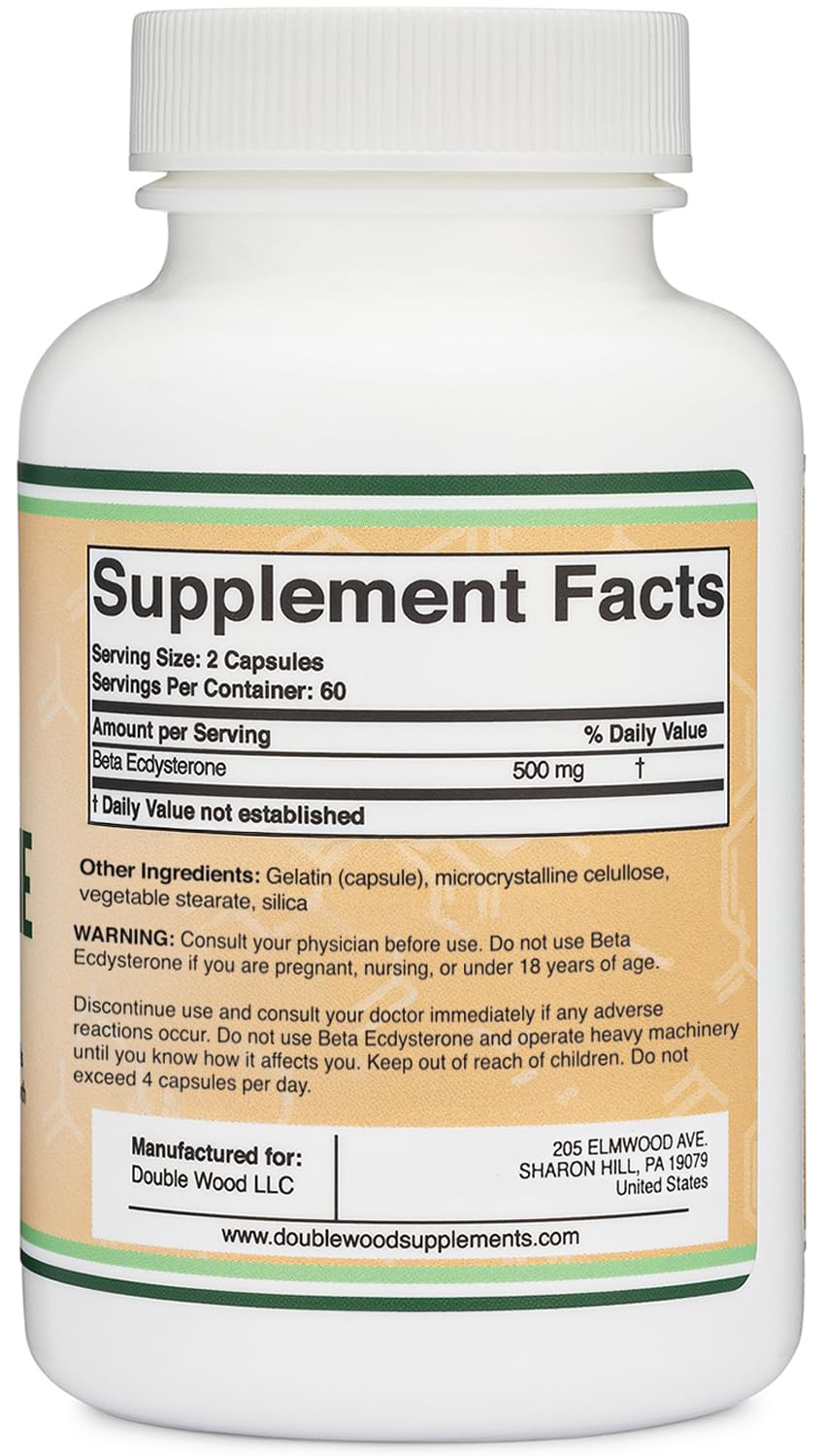 Double Wood Beta Ecdysterone Supplement - 500mg per Serving, 60 Servings, Non-GMO & Gluten Free - Image 8
