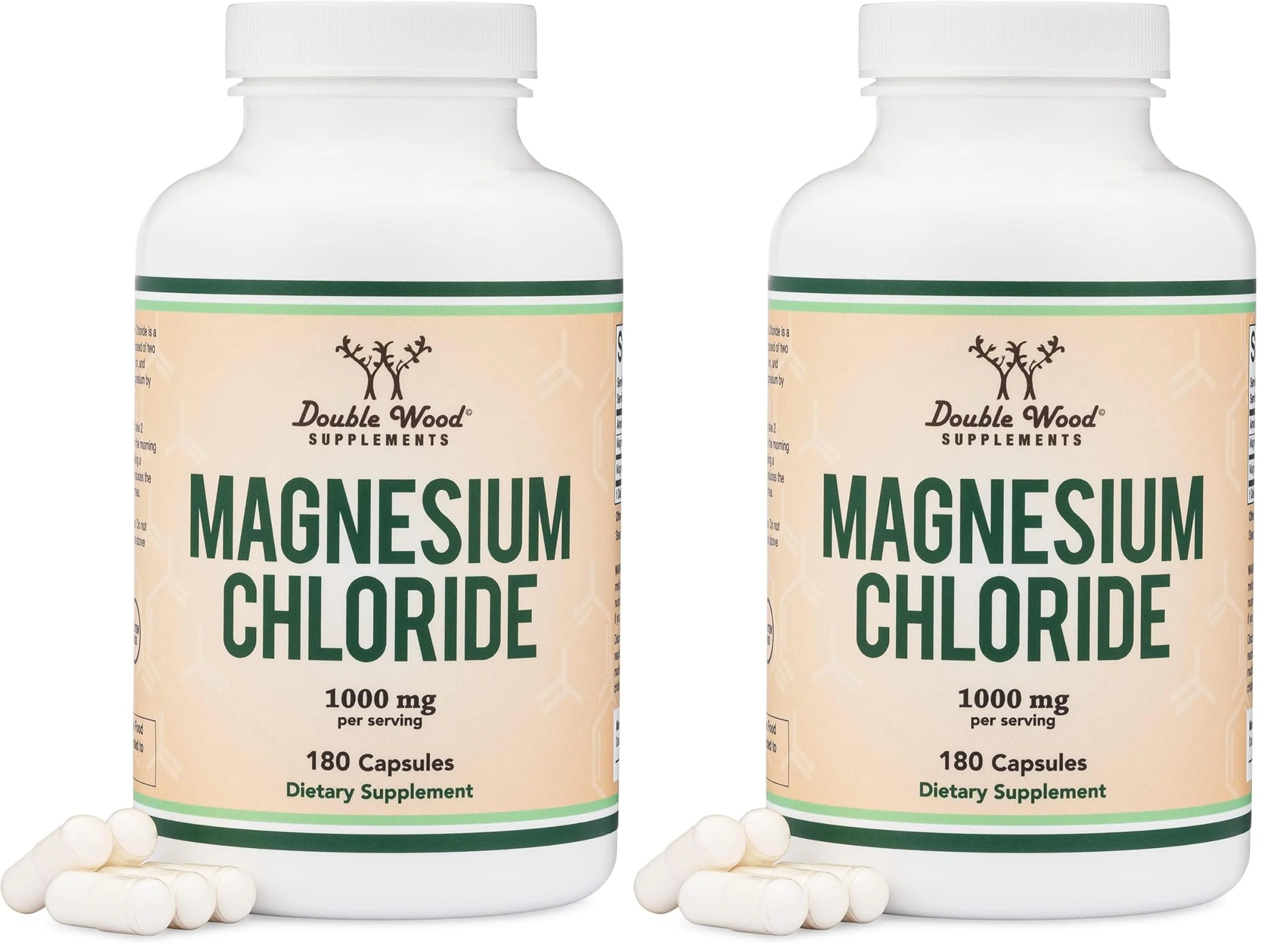Double Wood Magnesium Chloride – 180 Capsules, 1000 mg per Serving, Supports Digestive & Bone Health – Non-GMO & Gluten Free (Pack of 2)