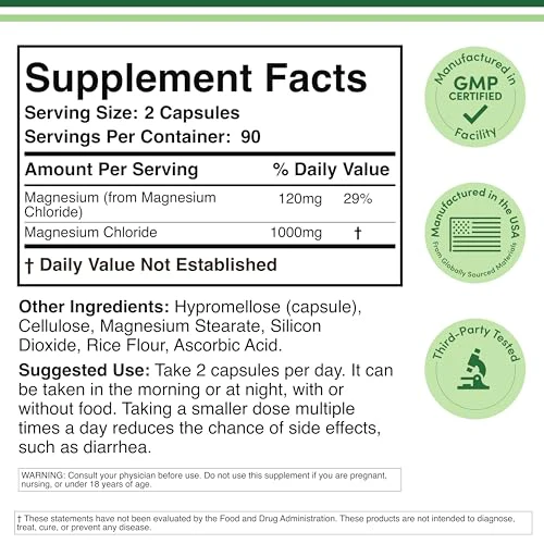 Double Wood Magnesium Chloride – 180 Capsules, 1000 mg per Serving, Supports Digestive & Bone Health – Non-GMO & Gluten Free (Pack of 2) - Image 2
