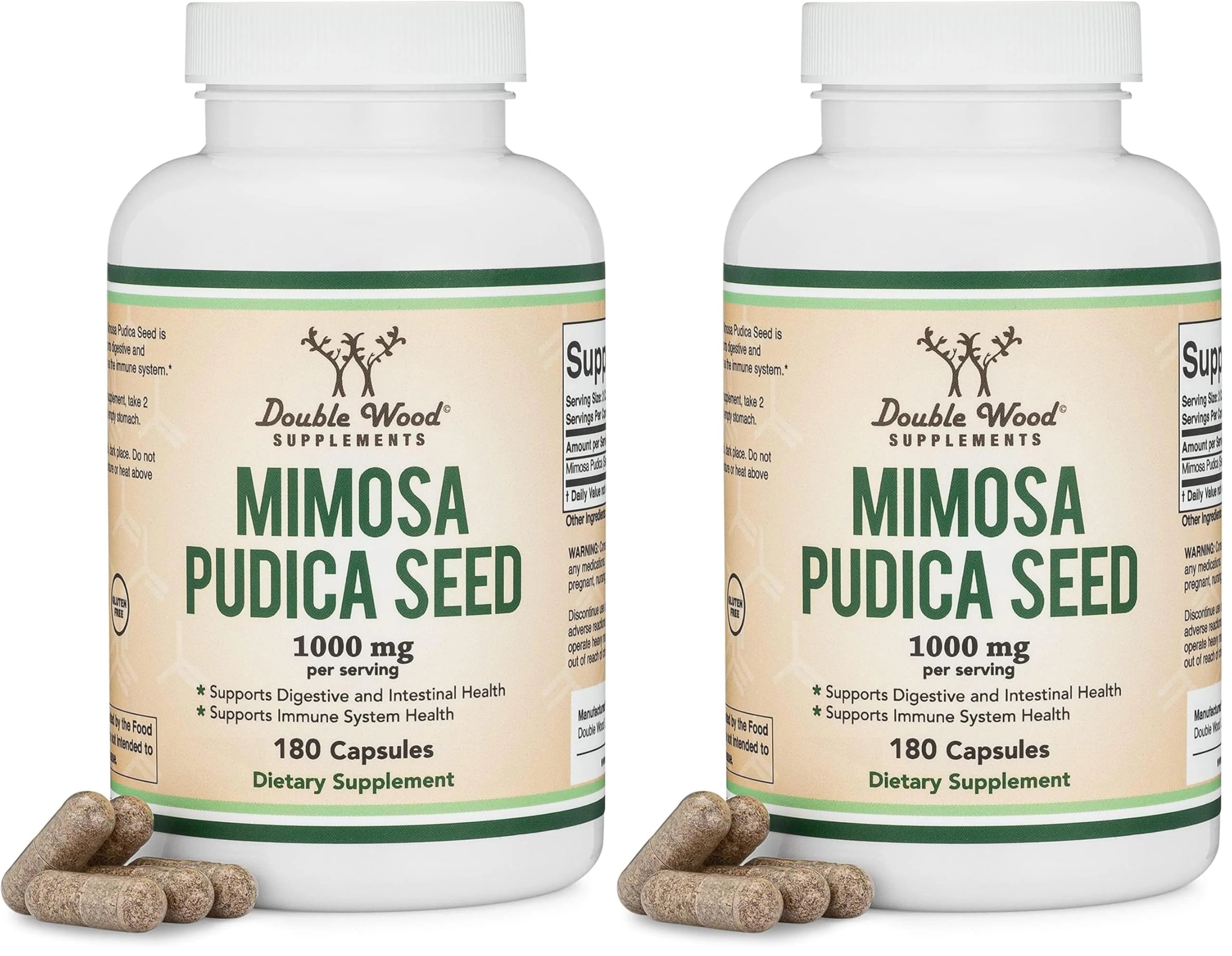 Double Wood Mimosa Pudica Seed Capsules 1000mg – Digestive Support – Pack of 2 (360 Capsules) - Image 6