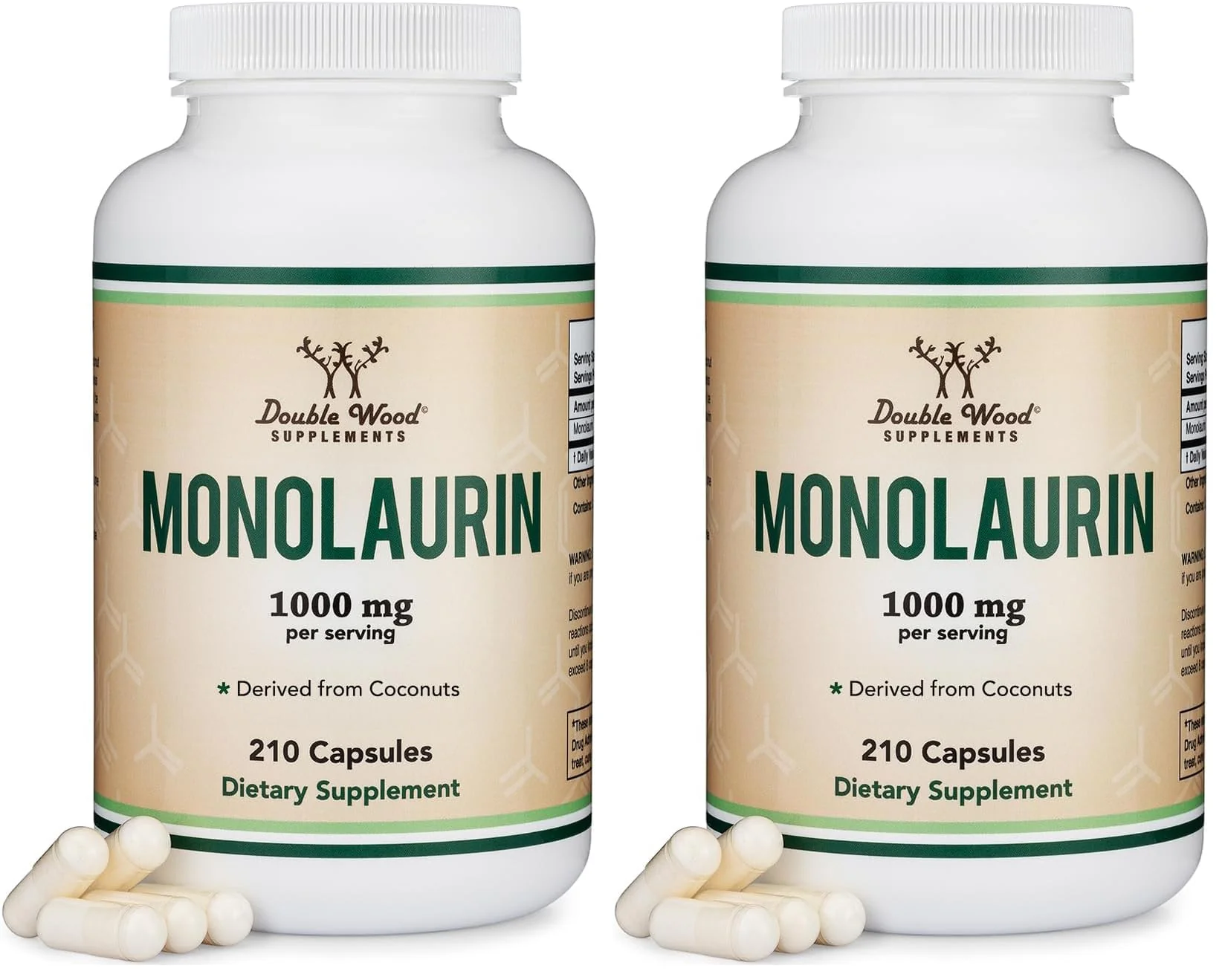 Double Wood Monolaurin Immune Support – 1,000mg per Serving, 210 Capsules (Vegan, Non-GMO, Gluten Free) – Pack of 2