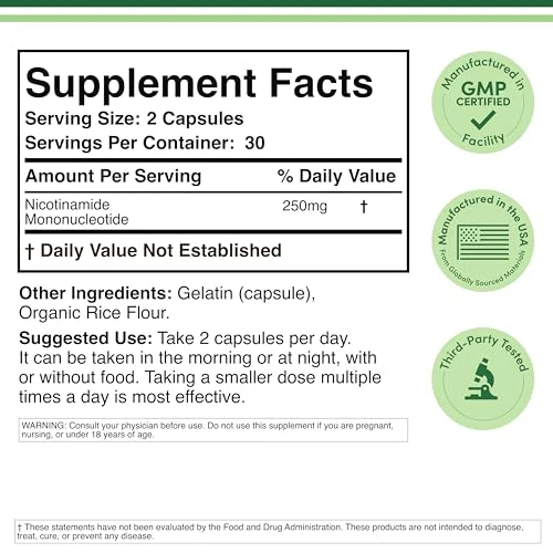 Double Wood NMN 250mg – 60 Capsules, 30 Servings, Gluten Free - Image 2