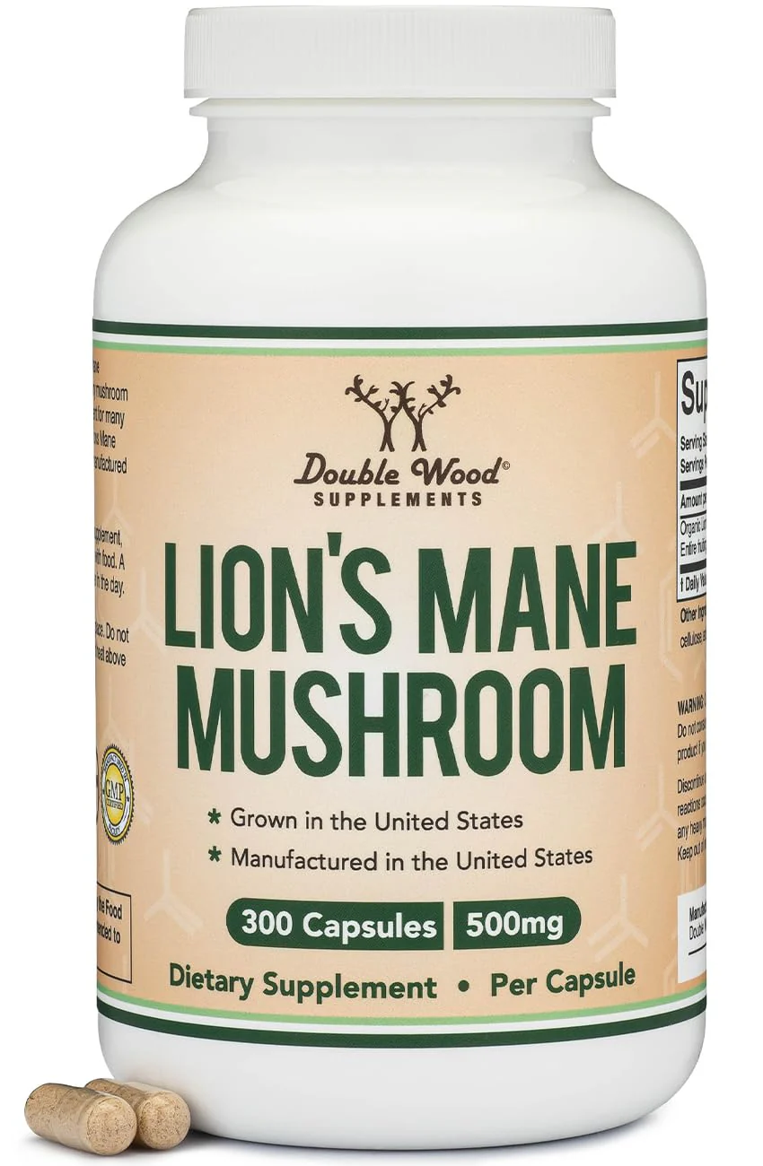 Double Wood Organic Lions Mane Capsules (300 ct) – Focus & Immune Support, USA-Grown - Image 3