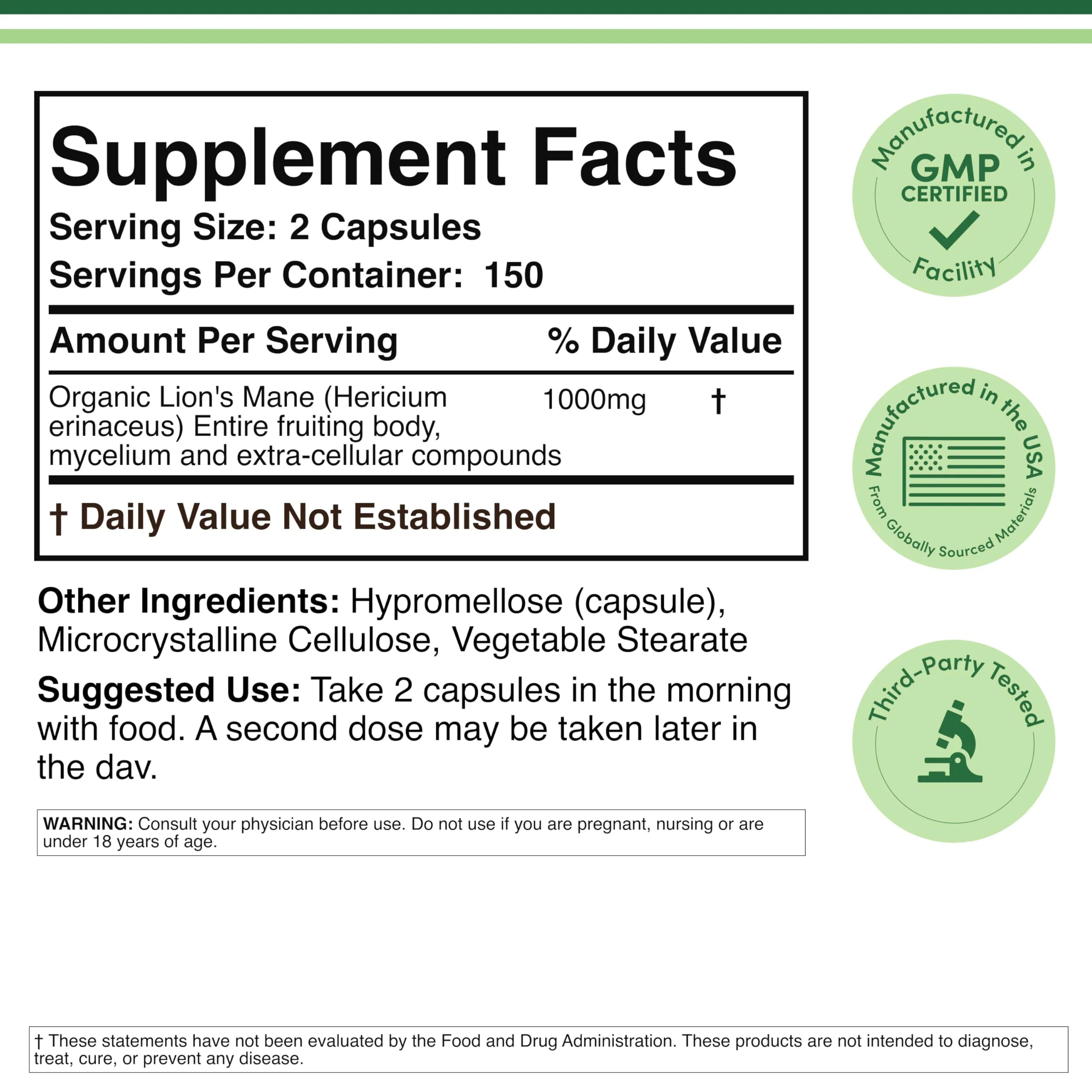 Double Wood Organic Lions Mane Capsules (300 ct) – Focus & Immune Support, USA-Grown - Image 4