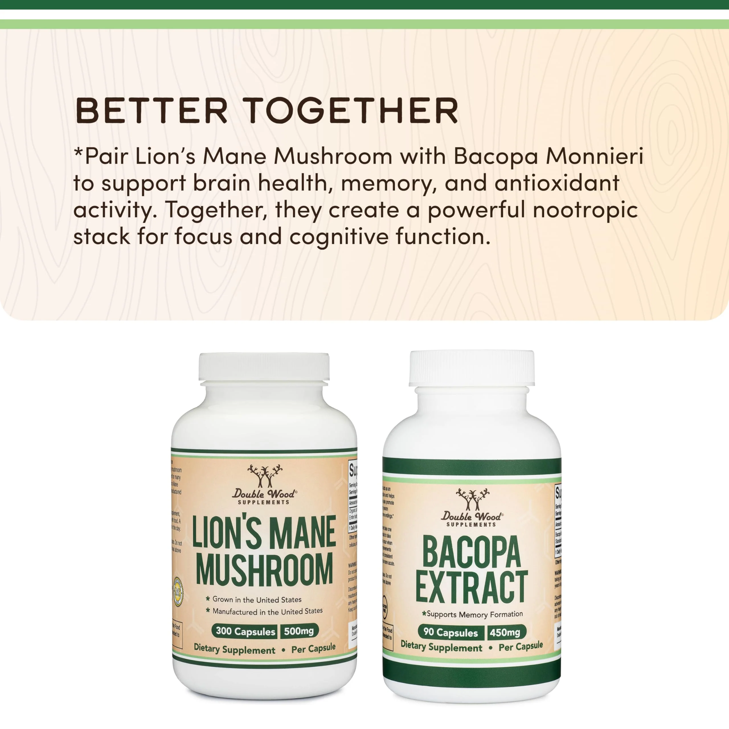 Double Wood Organic Lions Mane Capsules (300 ct) – Focus & Immune Support, USA-Grown - Image 7