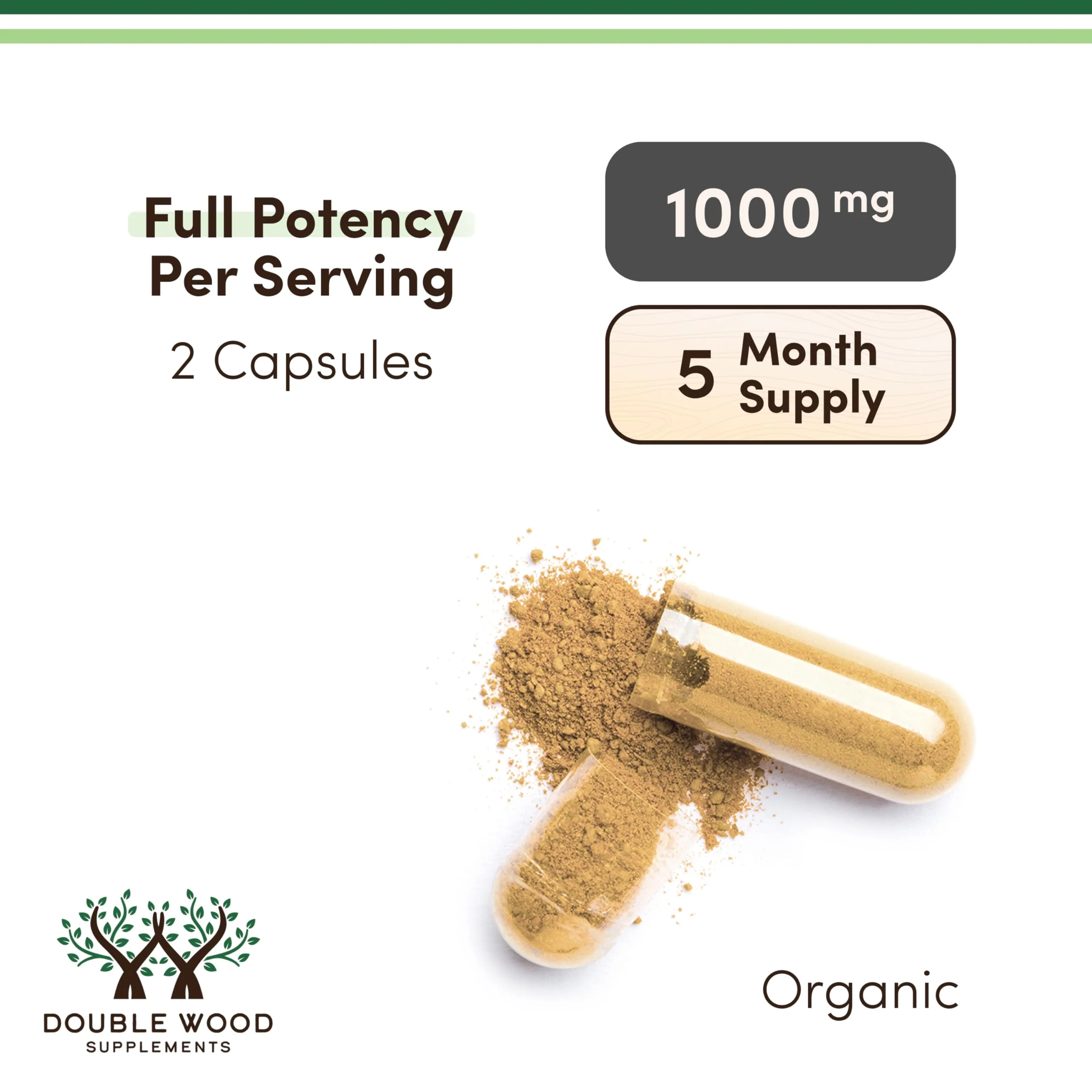 Double Wood Organic Lions Mane Capsules (300 ct) – Focus & Immune Support, USA-Grown - Image 8