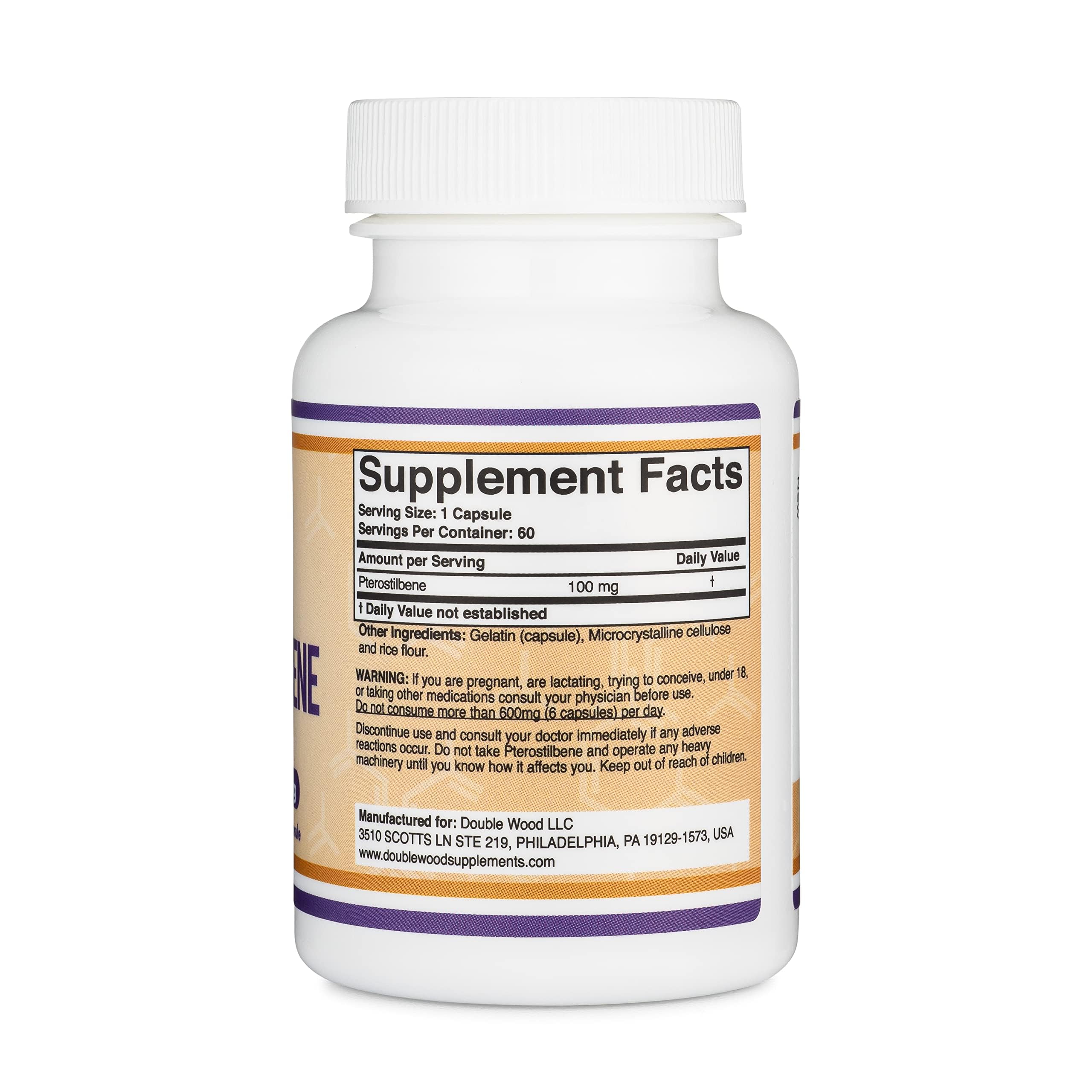Double Wood Pterostilbene 100mg Capsules – 60 Count Pack of 2 | Third-Party Tested, Non-GMO, Gluten Free - Image 3