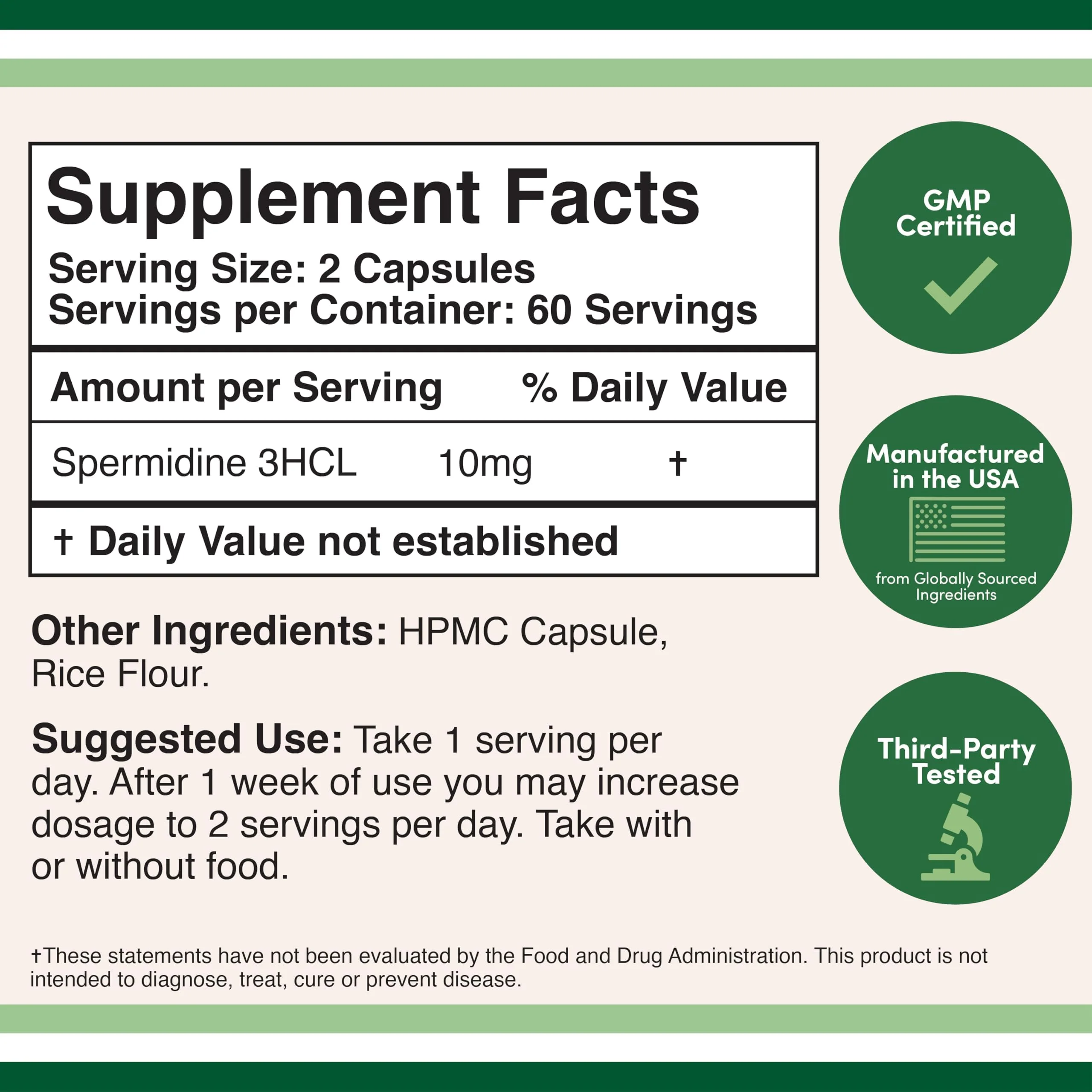 Double Wood Spermidine Supplement 10 mg (99% Spermidine 3HCl) – 120 Capsules – Third-Party Tested - Image 2