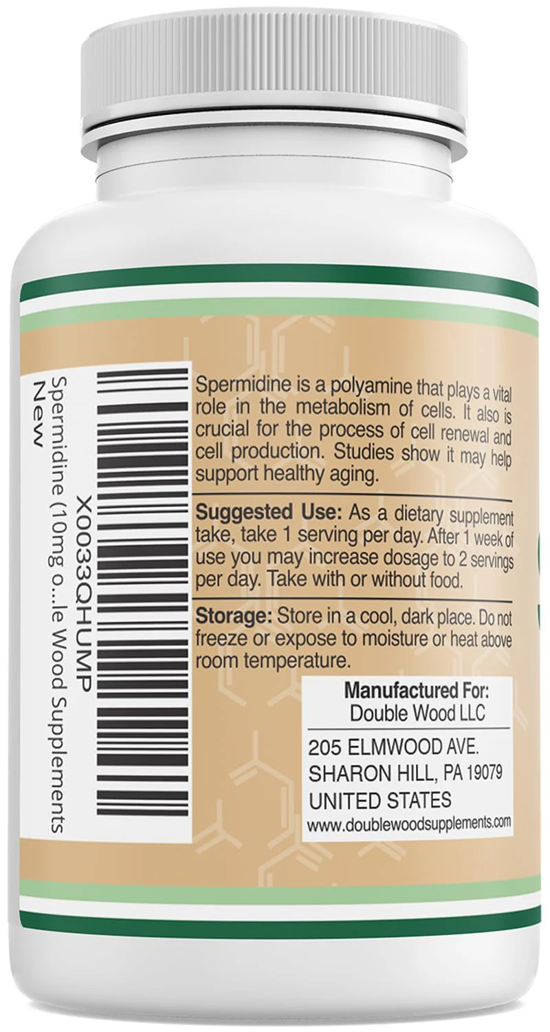 Double Wood Spermidine Supplement 10 mg (99% Spermidine 3HCl) – 120 Capsules – Third-Party Tested - Image 3