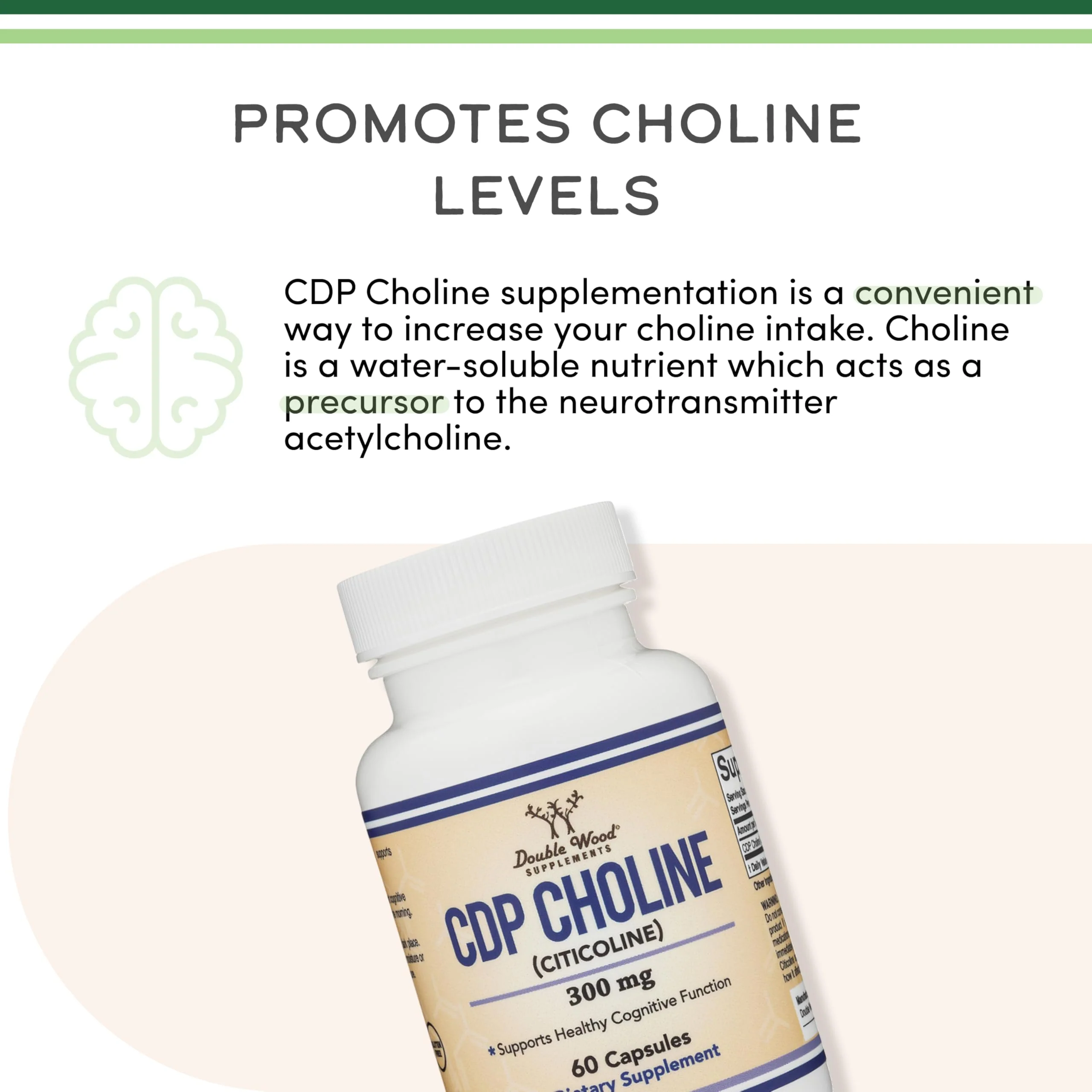 Double Wood Supplements CDP Choline (Citicoline) – Pharmaceutical Grade, Third-Party Tested, 60 Capsules per Bottle, Pack of 2 - Image 5
