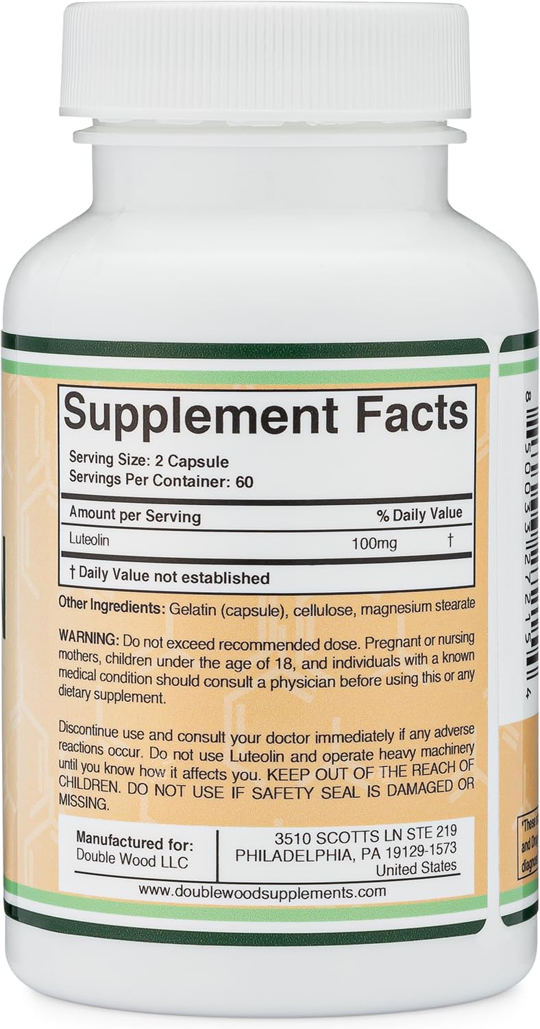 Double Wood Supplements Luteolin 100mg – 120 Capsules Gluten Free (Pack of 2) - Image 3