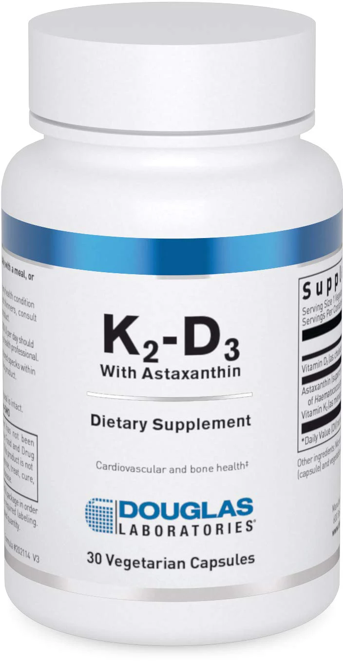 Douglas Laboratories K2-D3 with Astaxanthin - Vitamin D3 (2500 IU) + MK-7 (180 mcg) + Astaxanthin - 30 Vegetarian Capsules