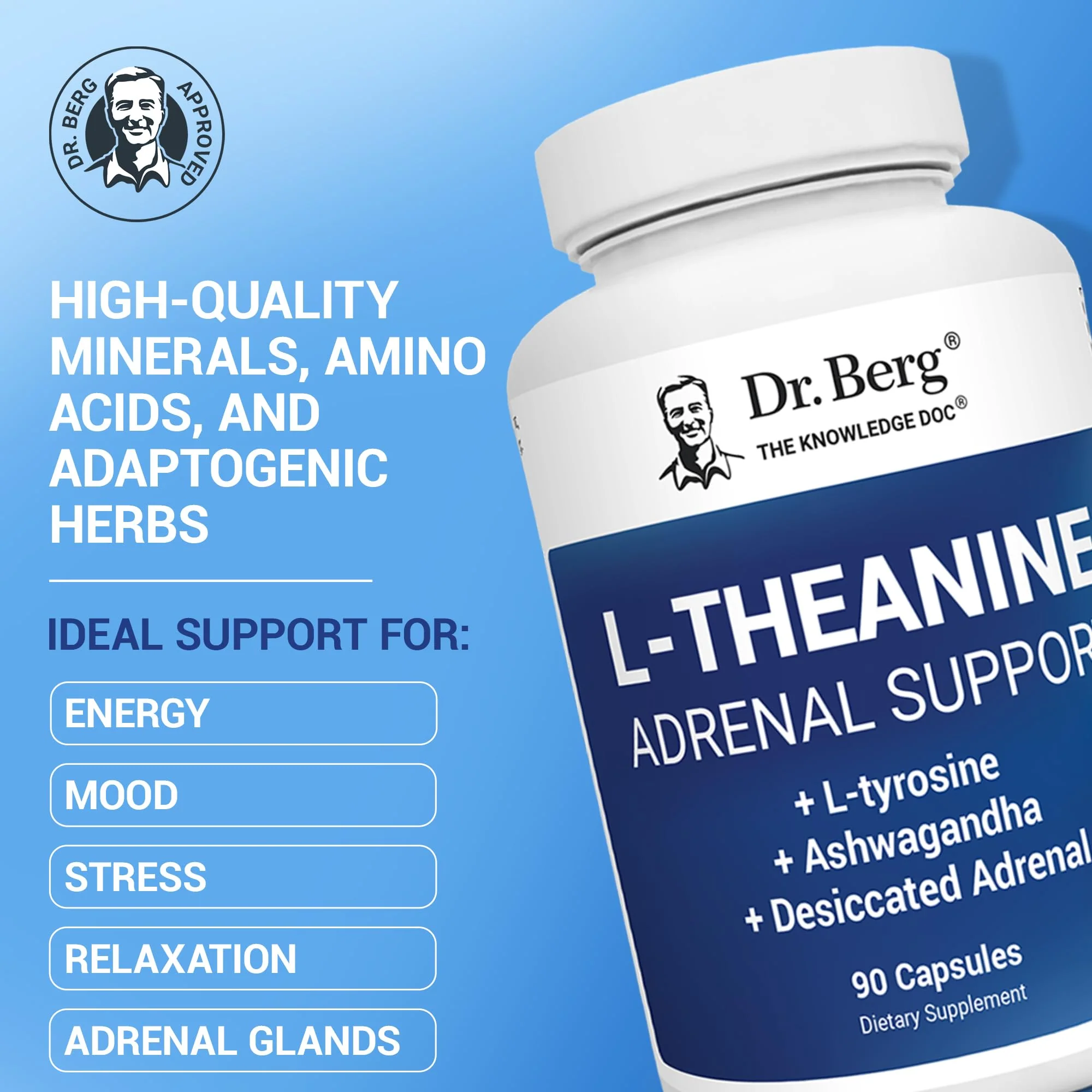 Dr. Berg L-Theanine 200mg - Adrenal Support, Stress Relief & Mental Clarity - 90 Gelatin Capsules - Image 2
