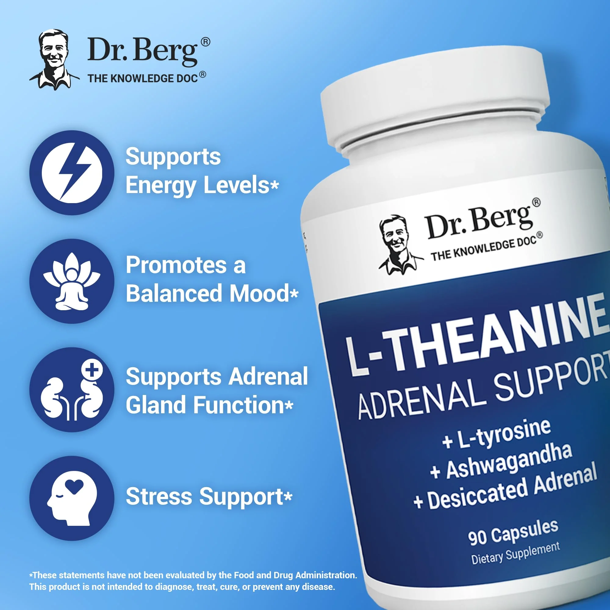 Dr. Berg L-Theanine 200mg - Adrenal Support, Stress Relief & Mental Clarity - 90 Gelatin Capsules - Image 3