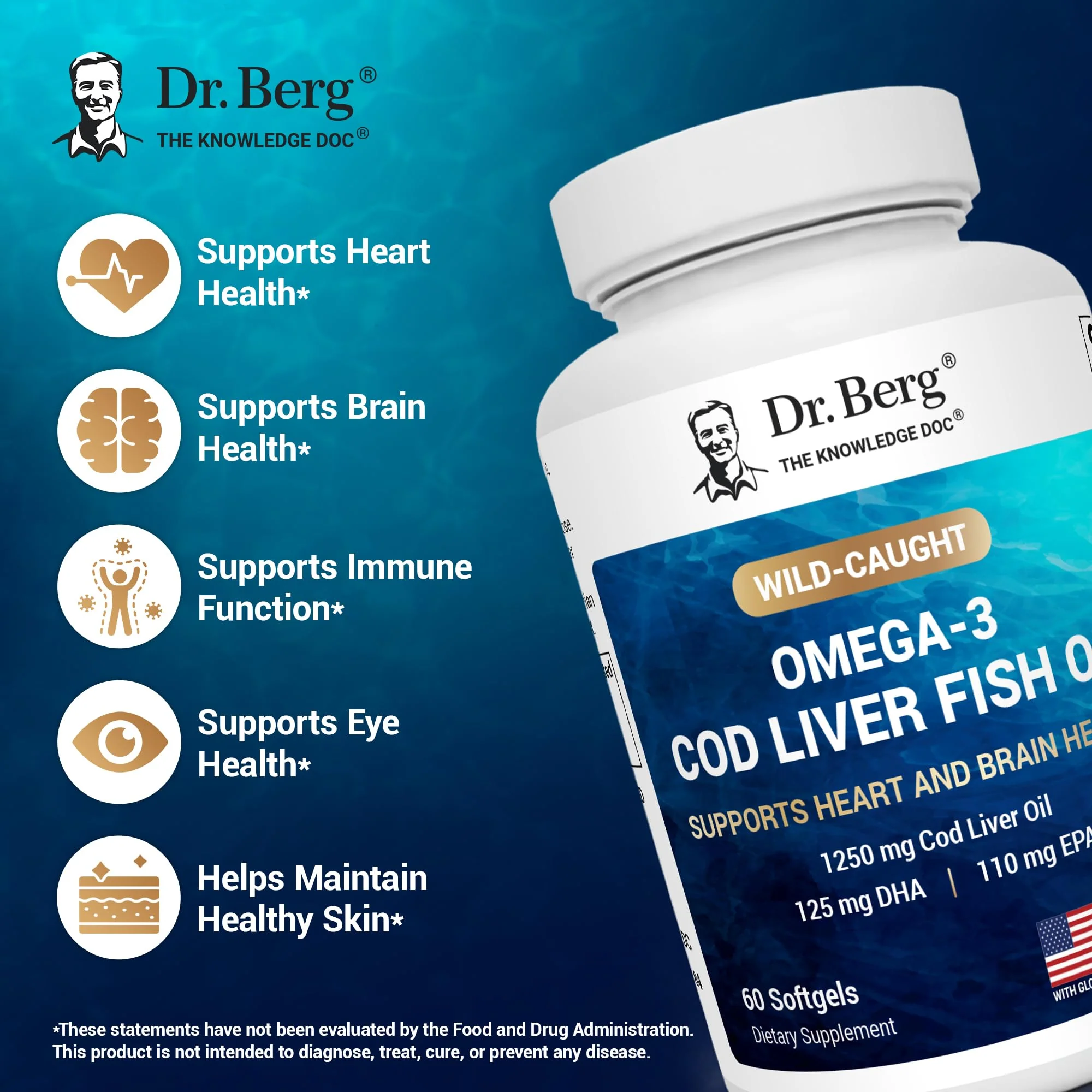 Dr. Berg Maximum Strength Omega-3 Cod Liver Oil 1250 mg – Wild-Caught Cod | Lemon Flavor | EPA/DHA | 60 Softgels - Image 3